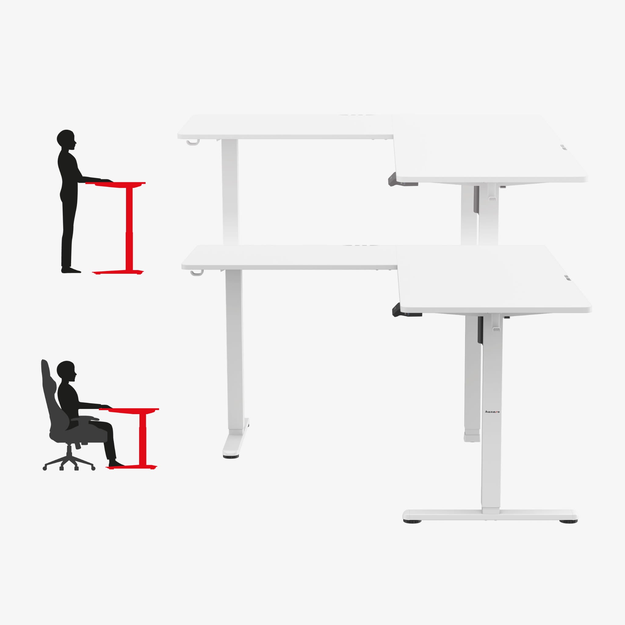 Huzaro Hero 9.5 White elektrisch hoekbureau, 160 cm