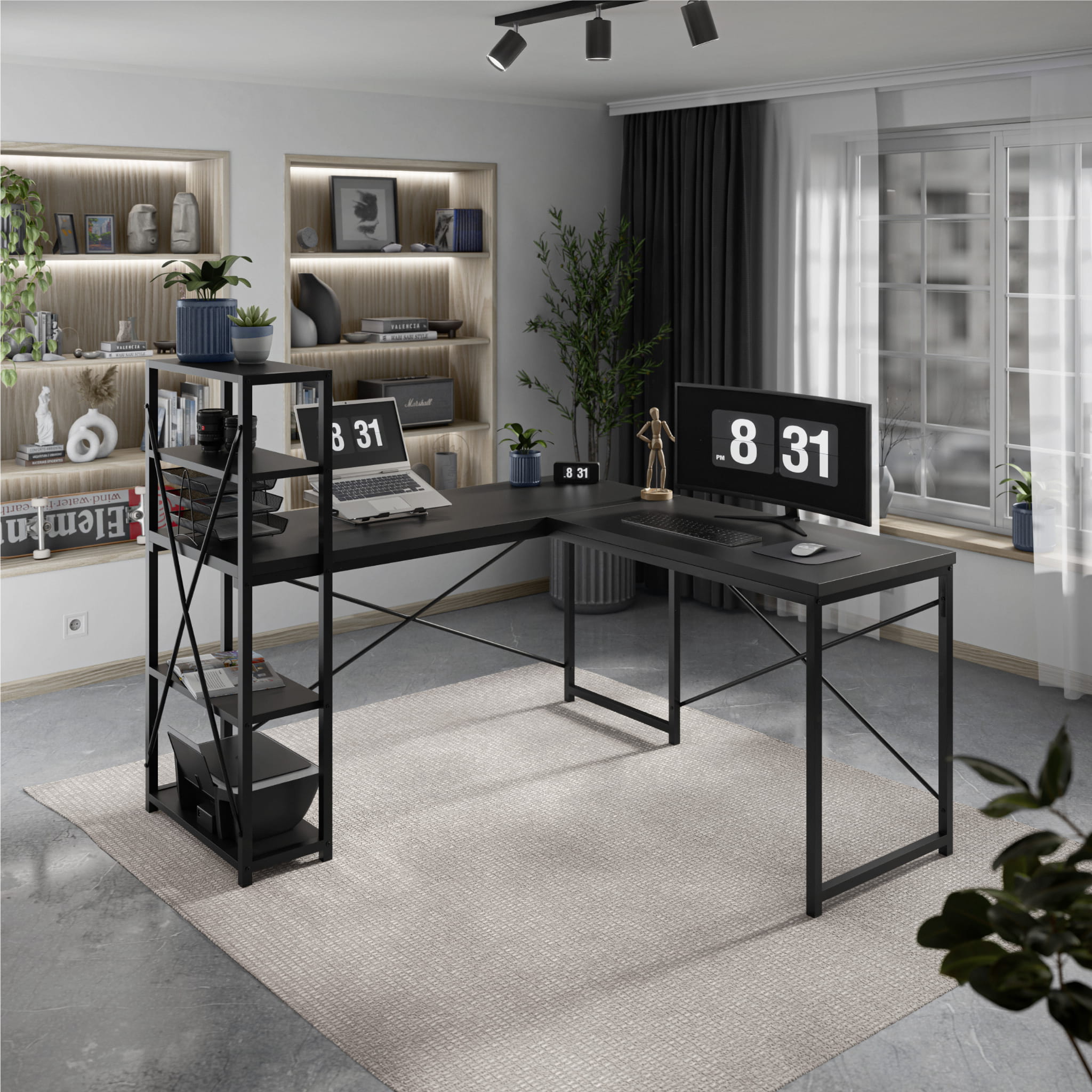Hoekbureau met planken Mark Adler Leader 5.9 Black 145 cm