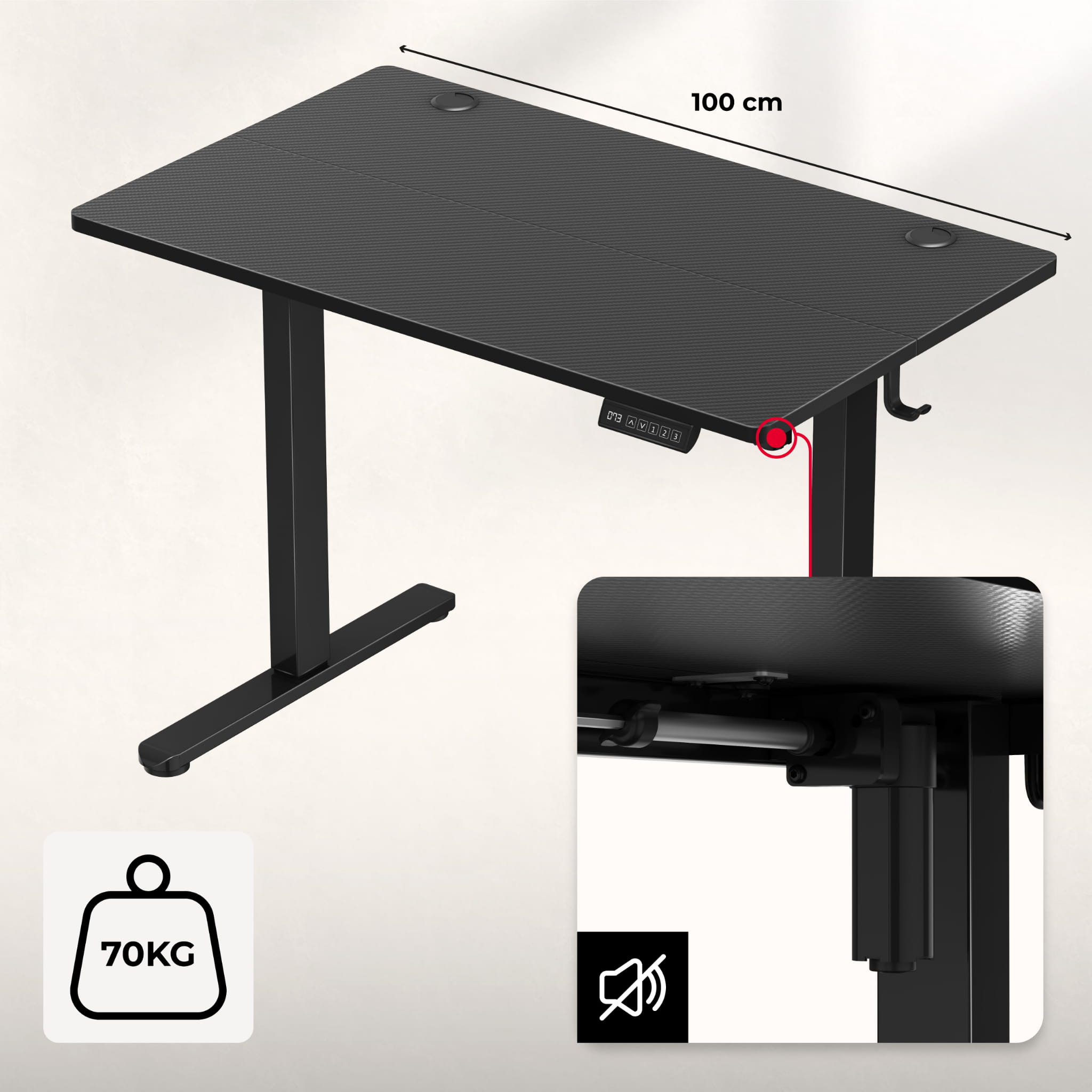 Huzaro Hero 7.9 Black elektrisch verstelbaar bureau, 100 cm
