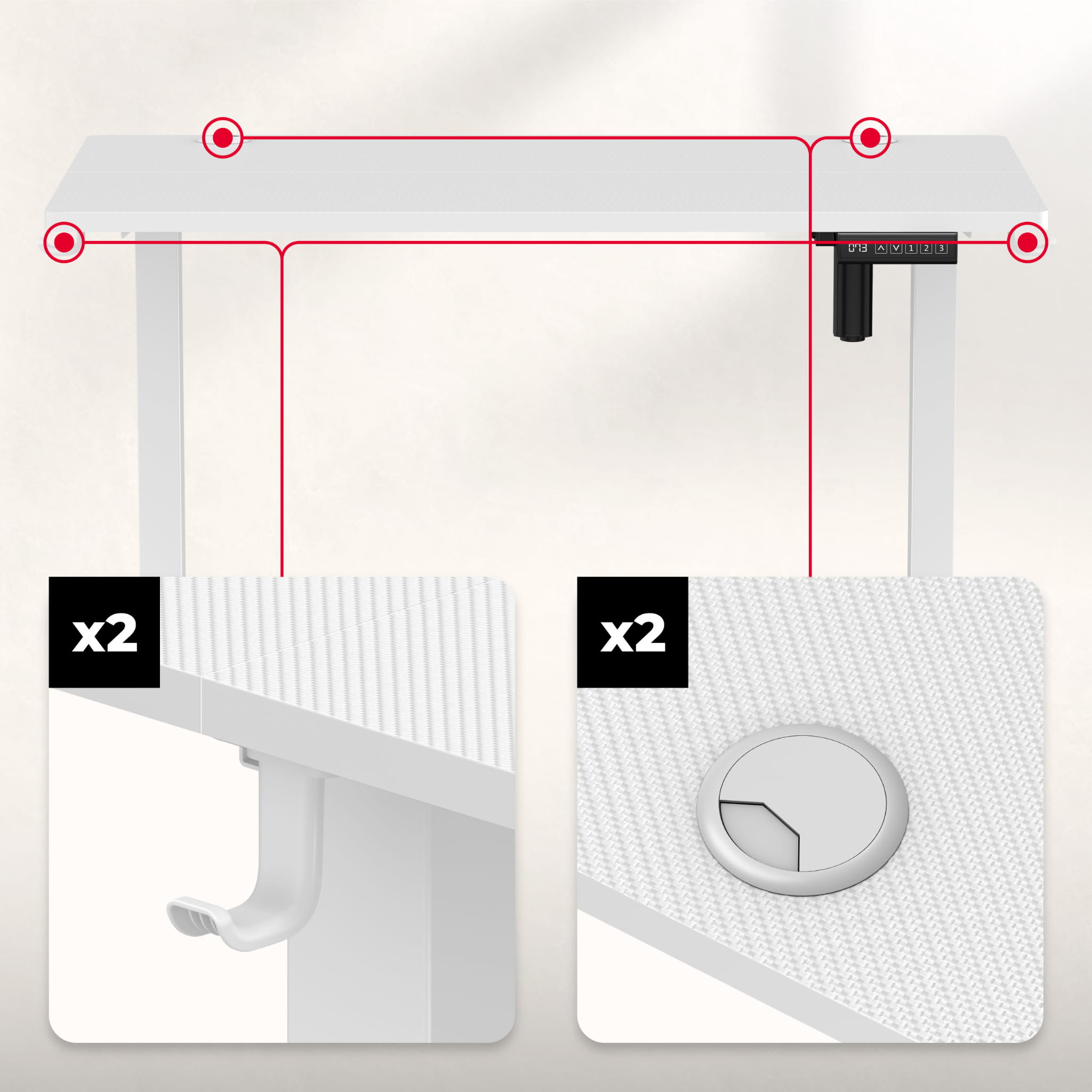Huzaro Hero 7.9 White elektrisch verstelbaar bureau, 100 cm