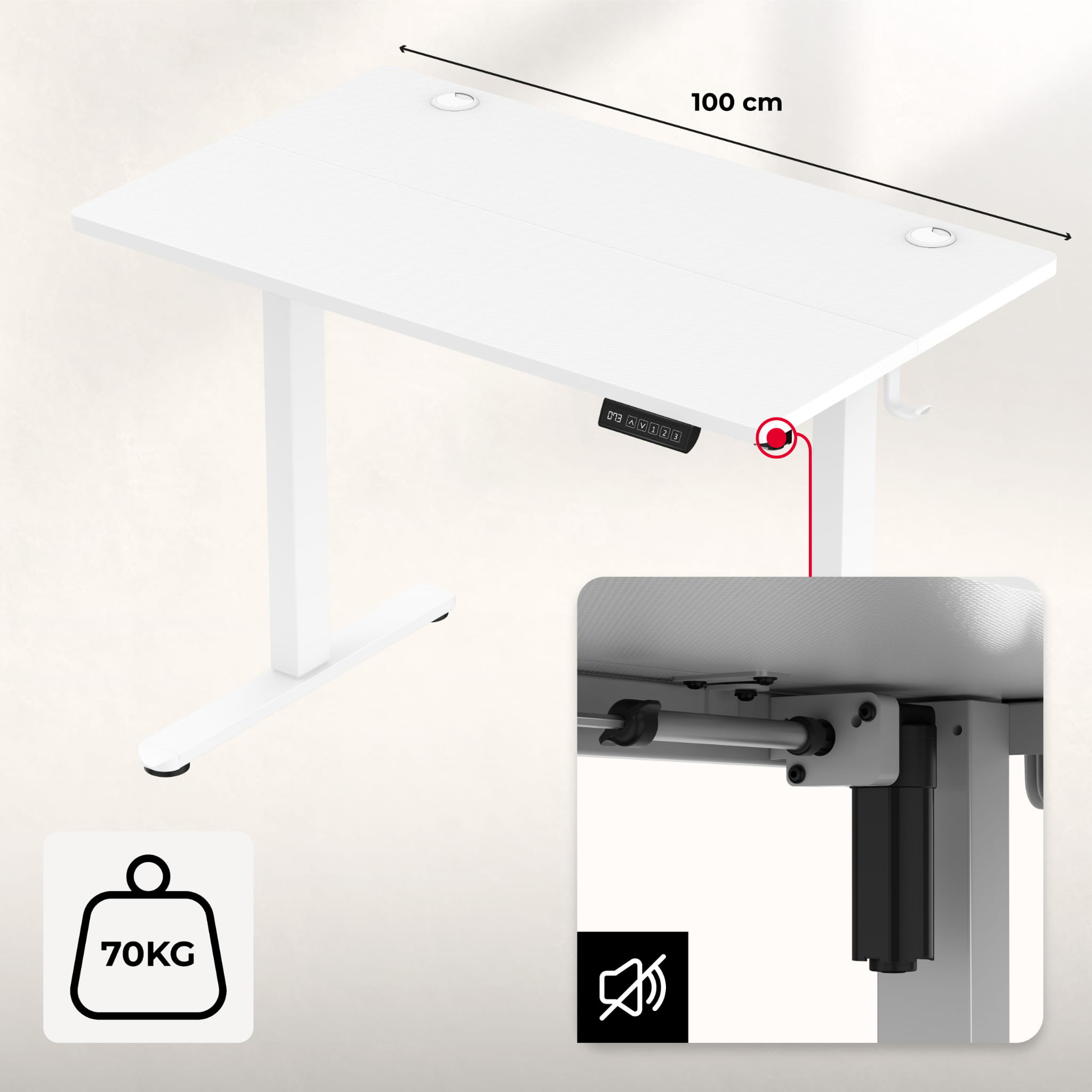 Huzaro Hero 7.9 White elektrisch verstelbaar bureau, 100 cm