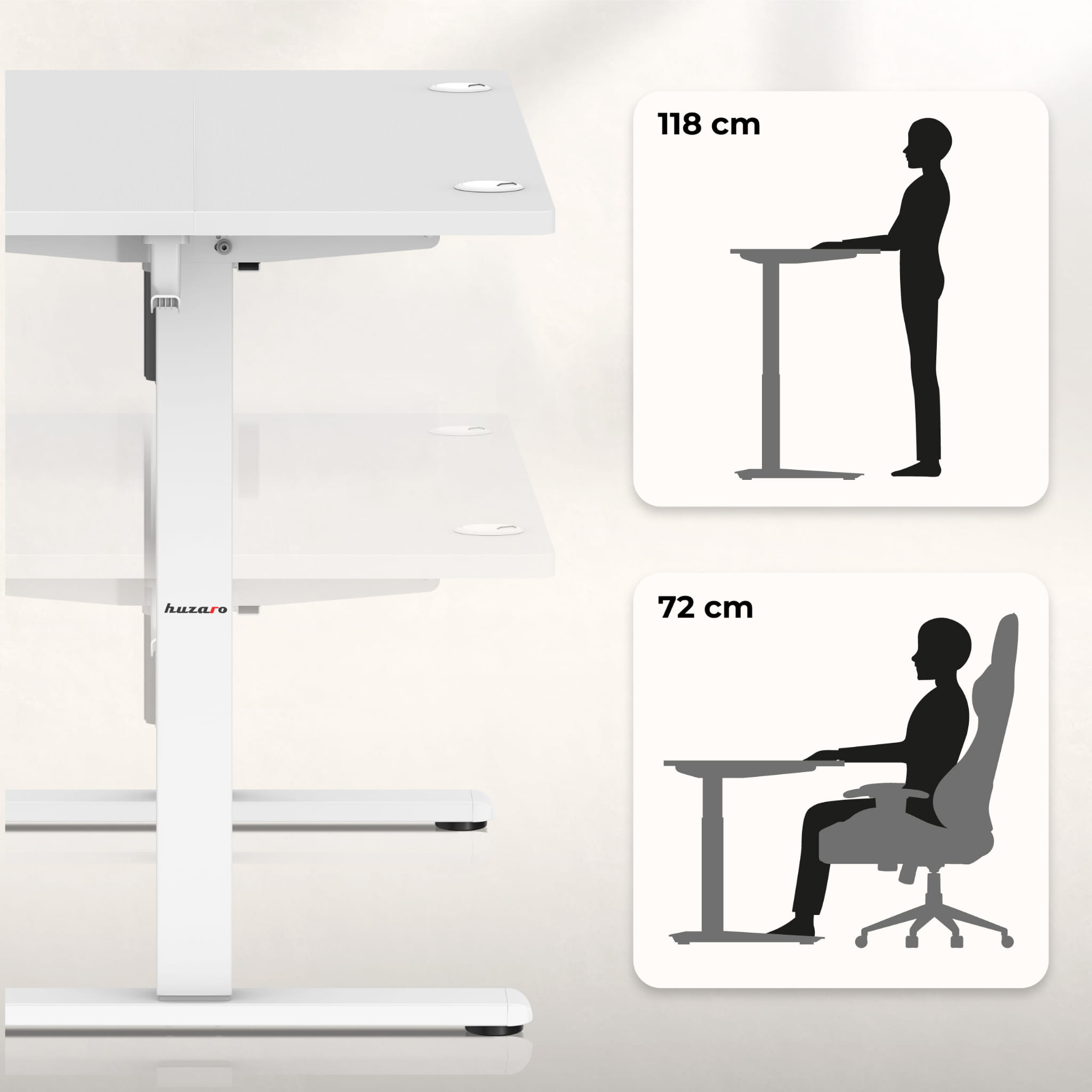 Huzaro Hero 7.9 White elektrisch verstelbaar bureau, 100 cm