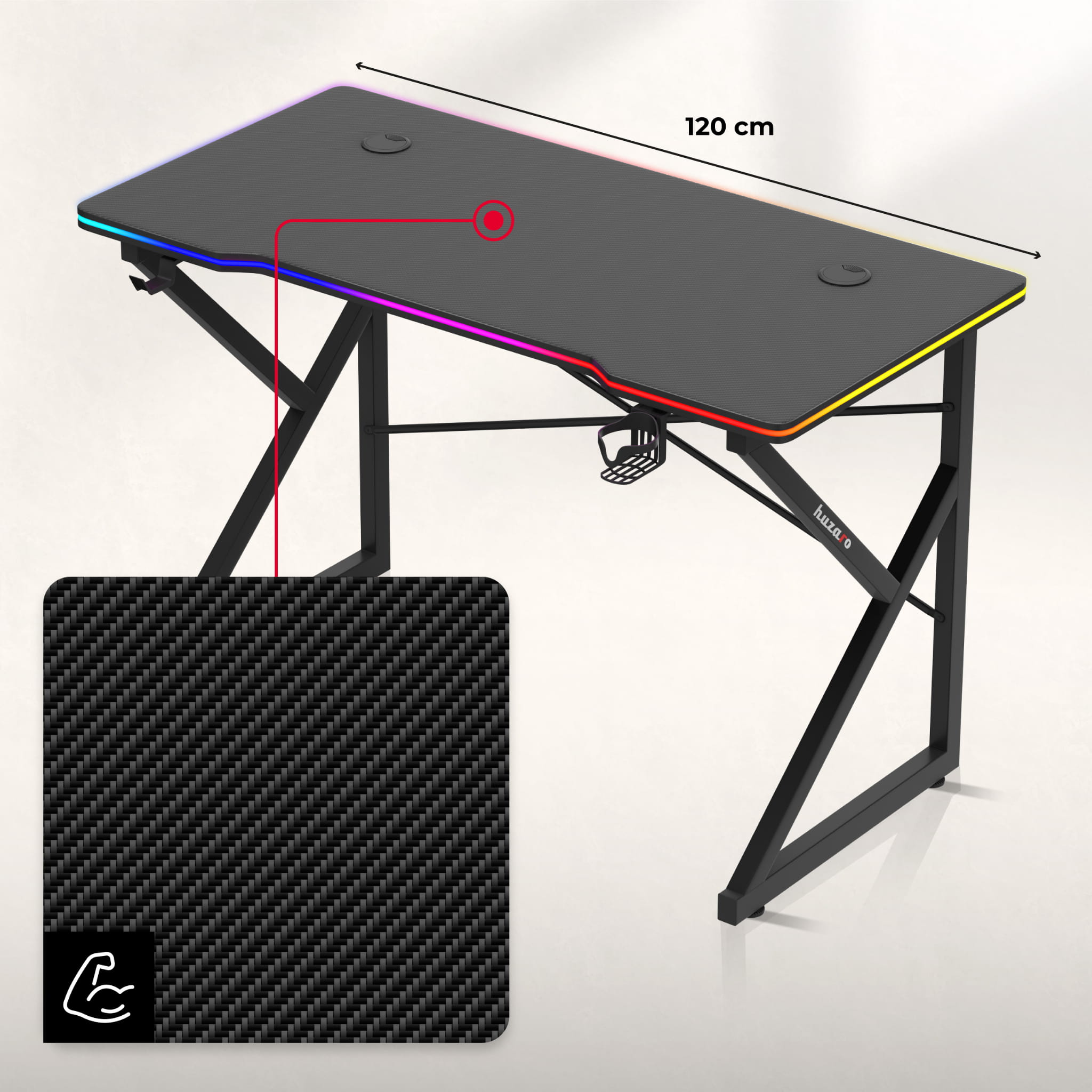 Huzaro Hero 1.7 RGB Black gamingbureau, 120 cm