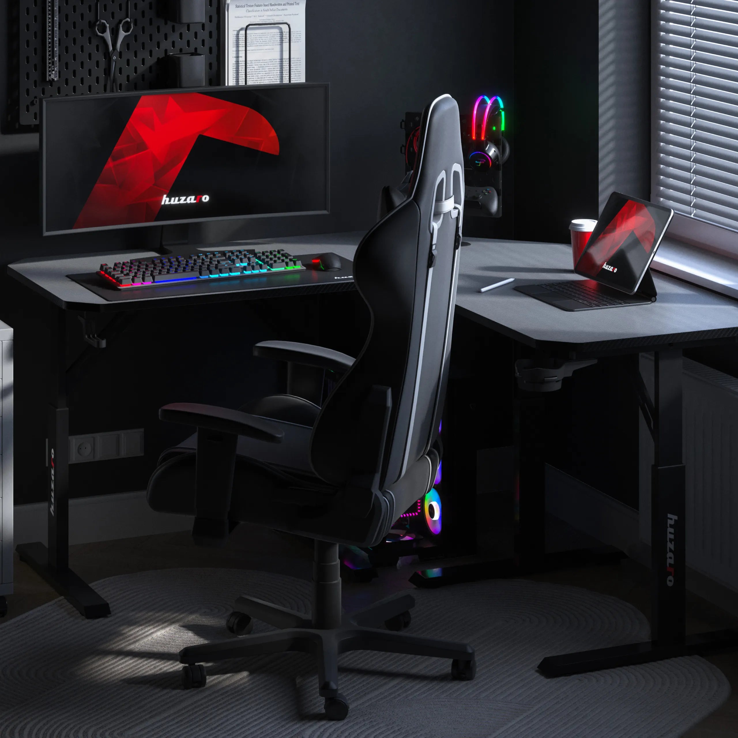 Hoogteverstelbaar hoekgamingbureau Huzaro Hero 7.3 Black