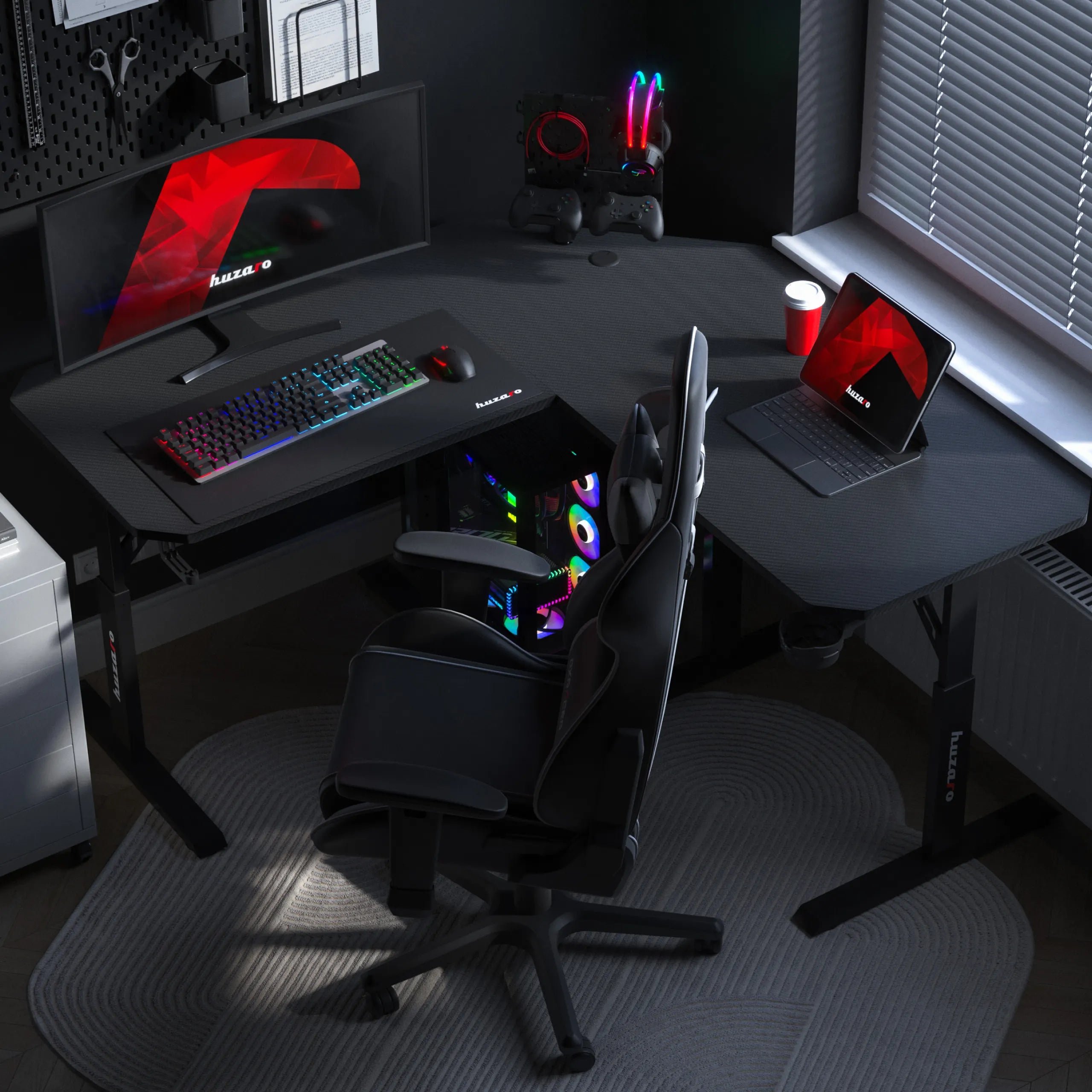 Hoogteverstelbaar hoekgamingbureau Huzaro Hero 7.3 Black