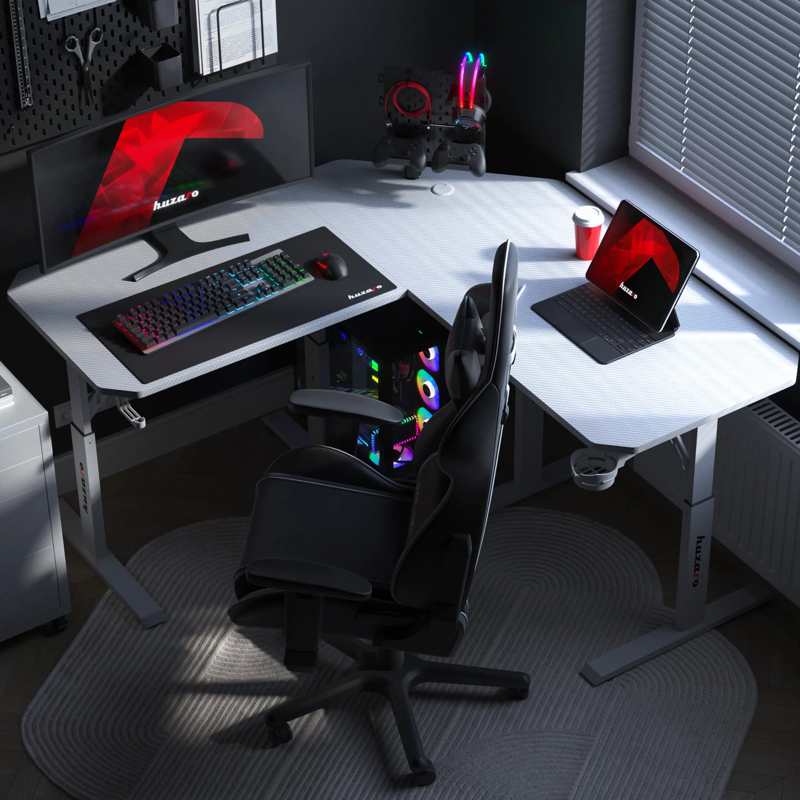Hoekgamingbureau met hoogteverstelling Huzaro Hero 7.3 White