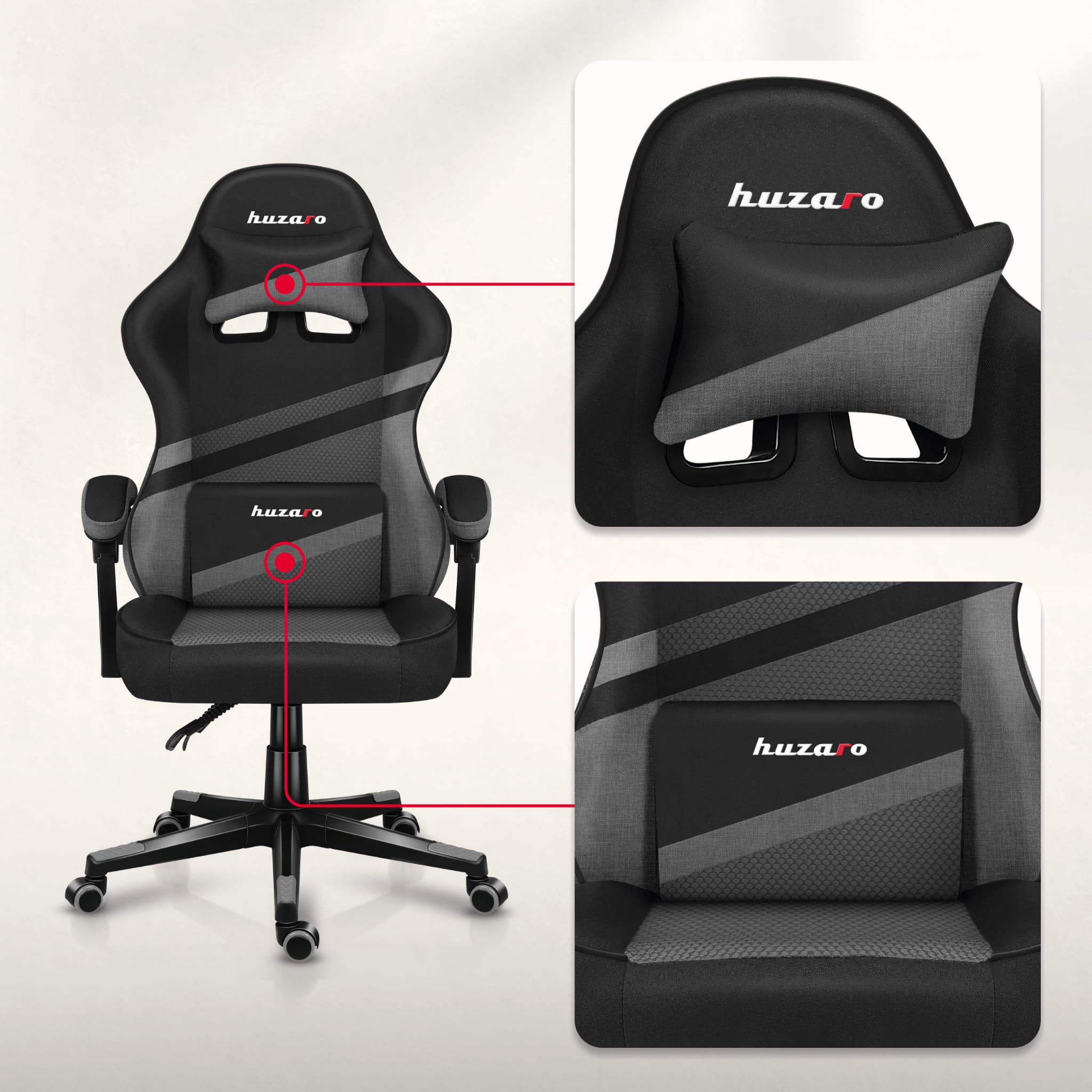 HUZARO FORCE 4.4 grijze mesh-gamingstoel