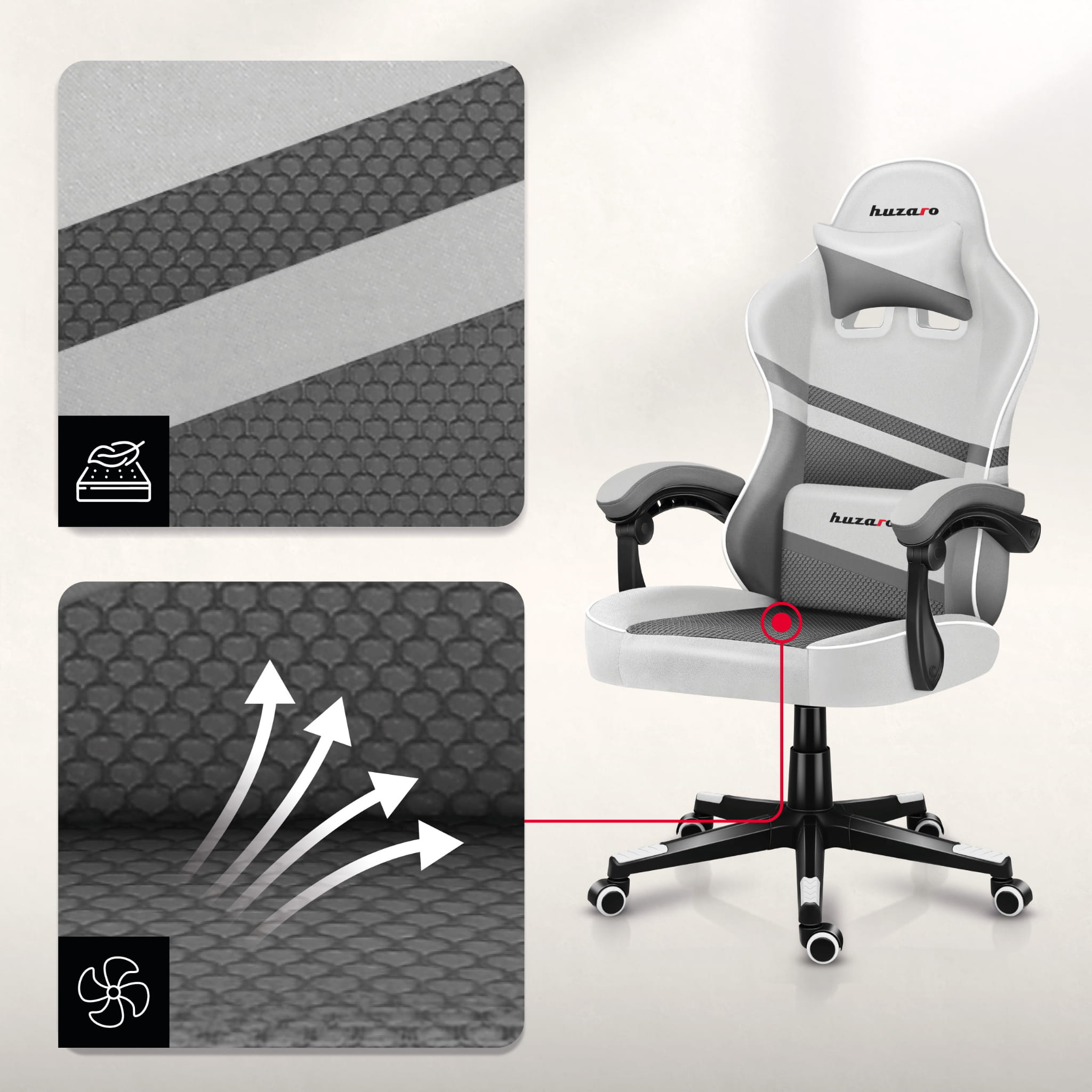 HUZARO FORCE 4.4 White Mesh gamingstoel
