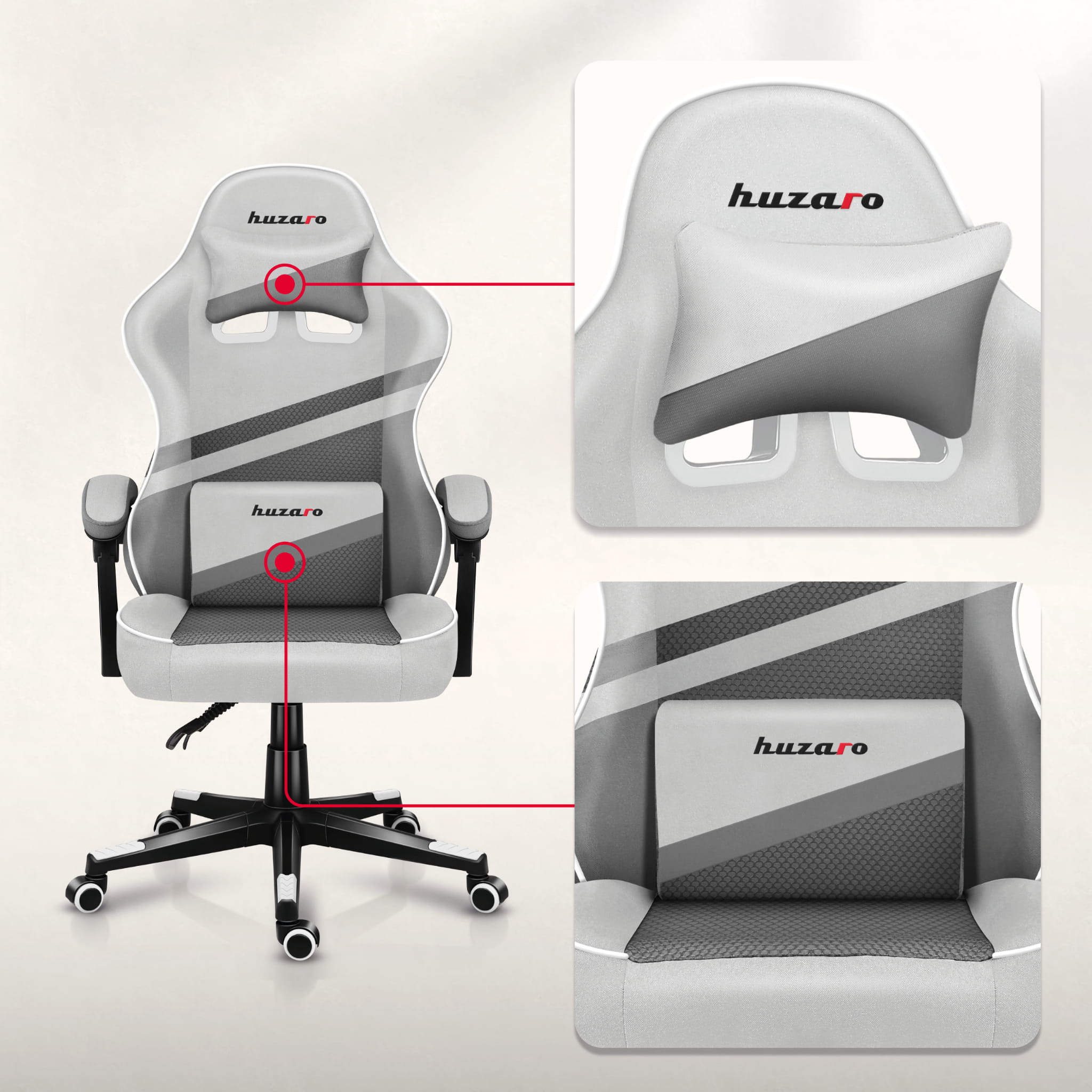 HUZARO FORCE 4.4 White Mesh gamingstoel