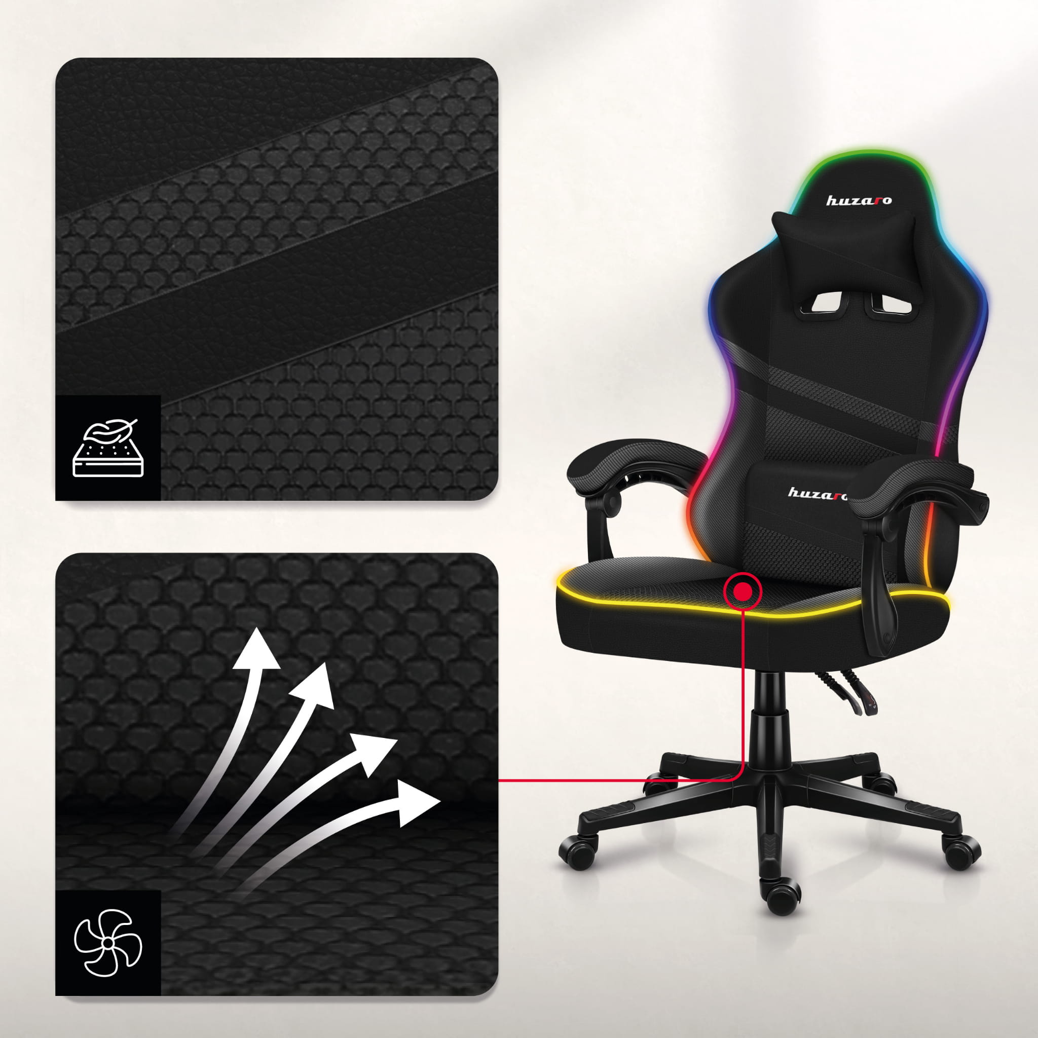 Huzaro FORCE 4.4 RGB Black Mesh gamingstoel