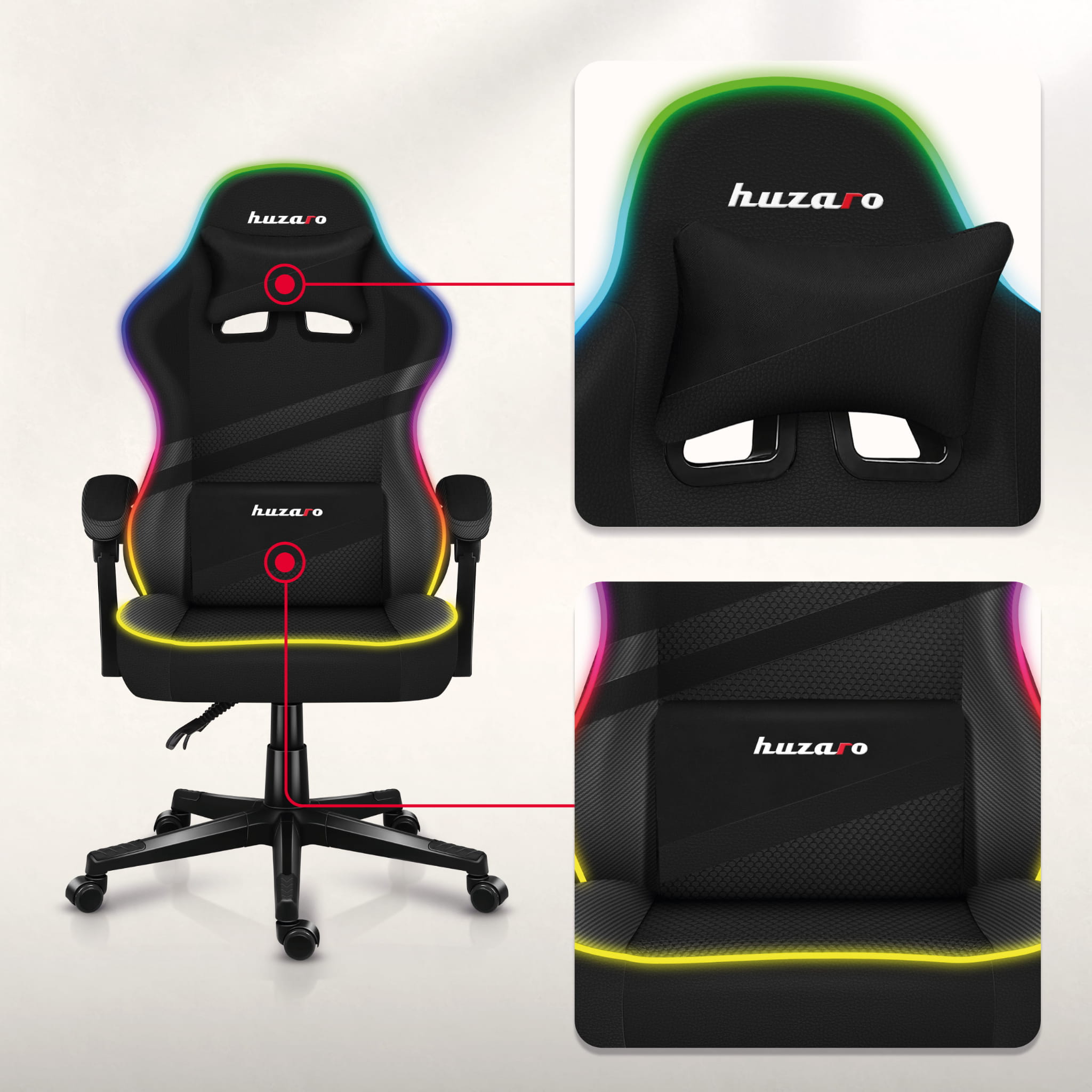 Huzaro FORCE 4.4 RGB Black Mesh gamingstoel