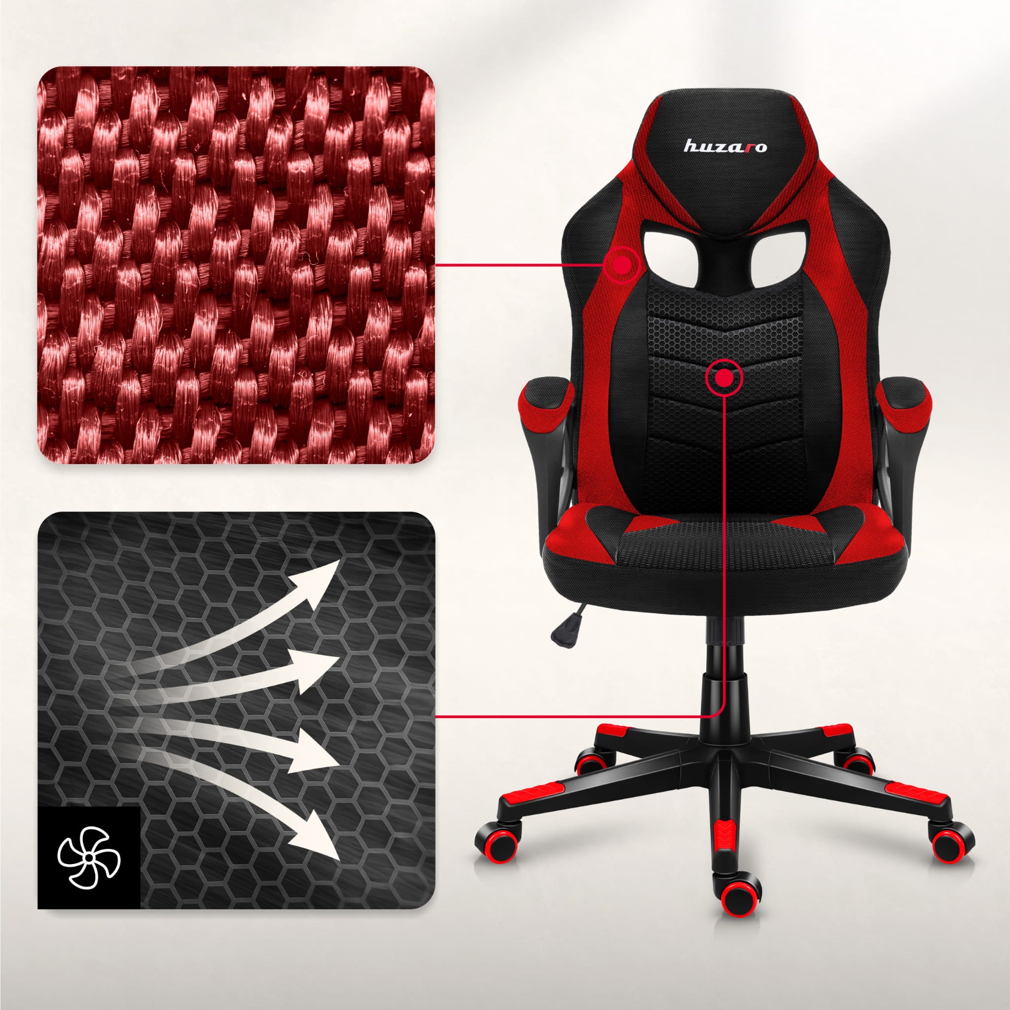 HUZARO FORCE 2.5 Red Mesh gamingstoel