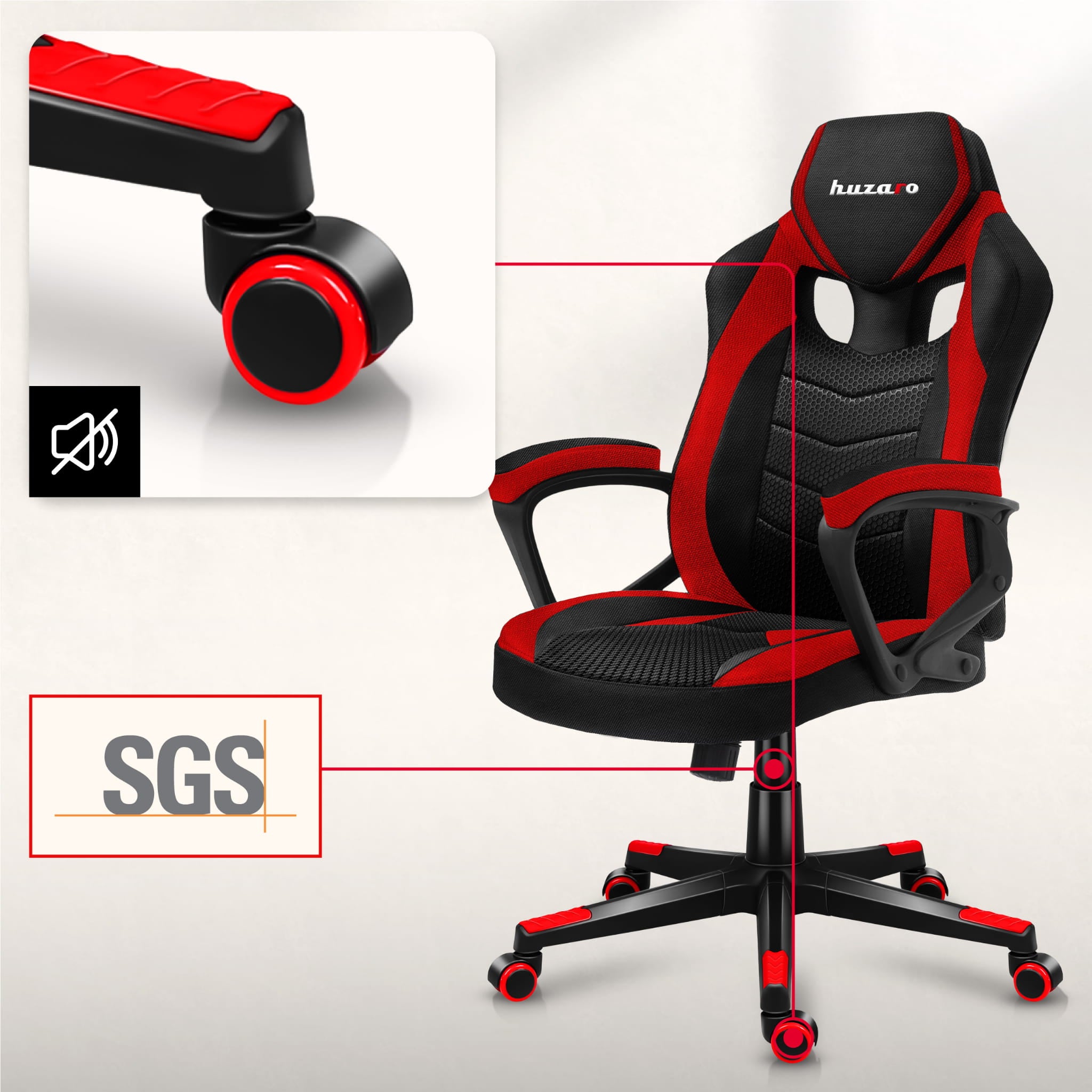 HUZARO FORCE 2.5 Red Mesh gamingstoel