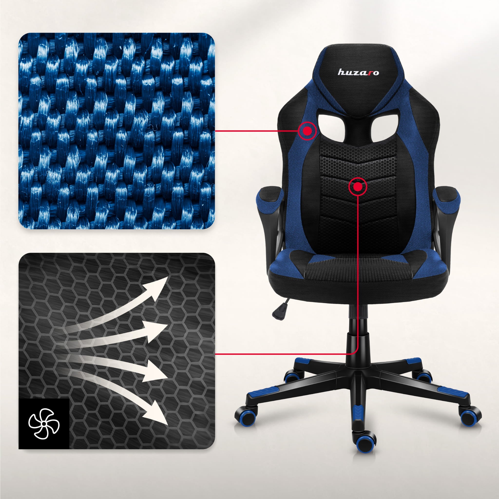 HUZARO FORCE 2.5 Blue Mesh gamingstoel