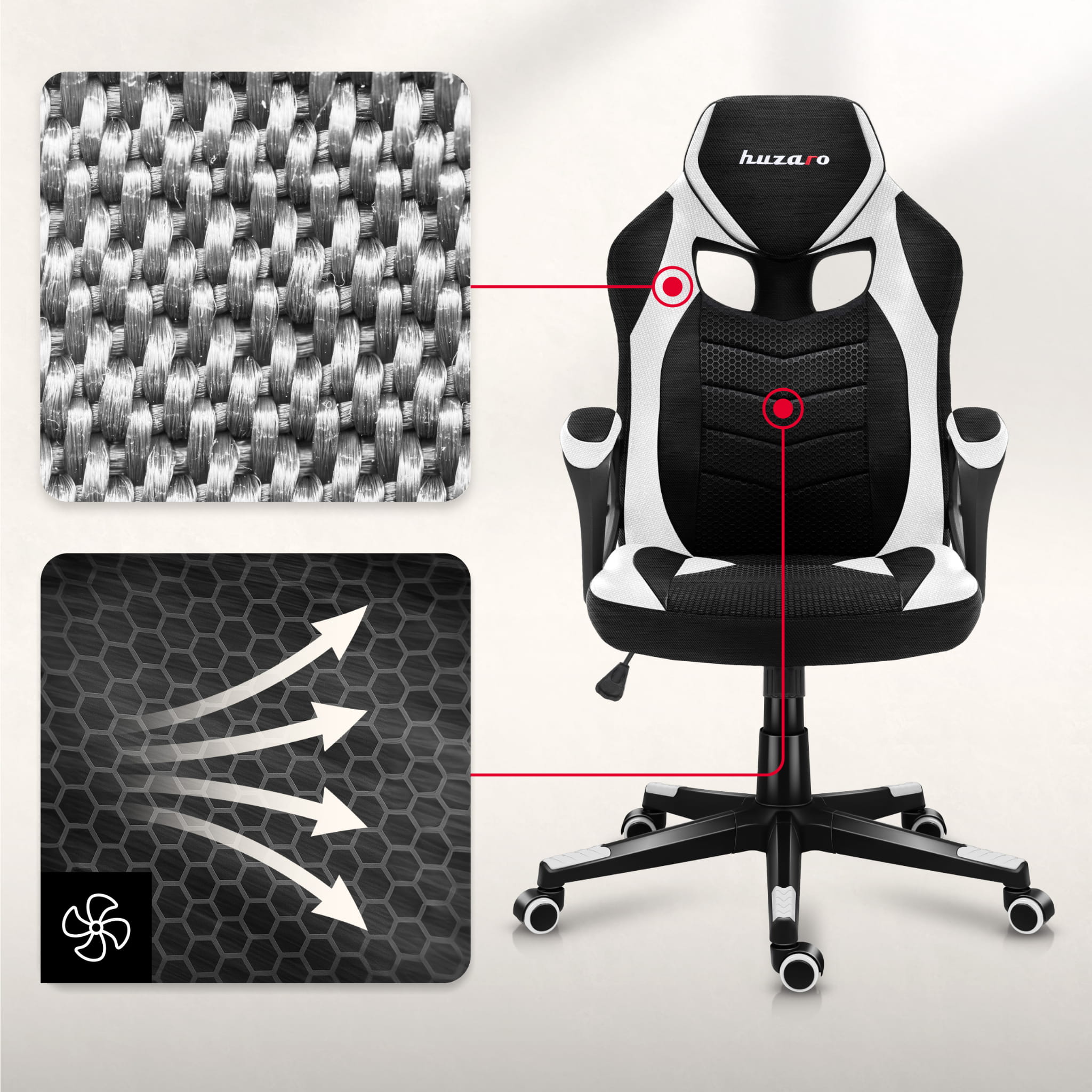 Huzaro Force 2.5 White Mesh gamingstoel