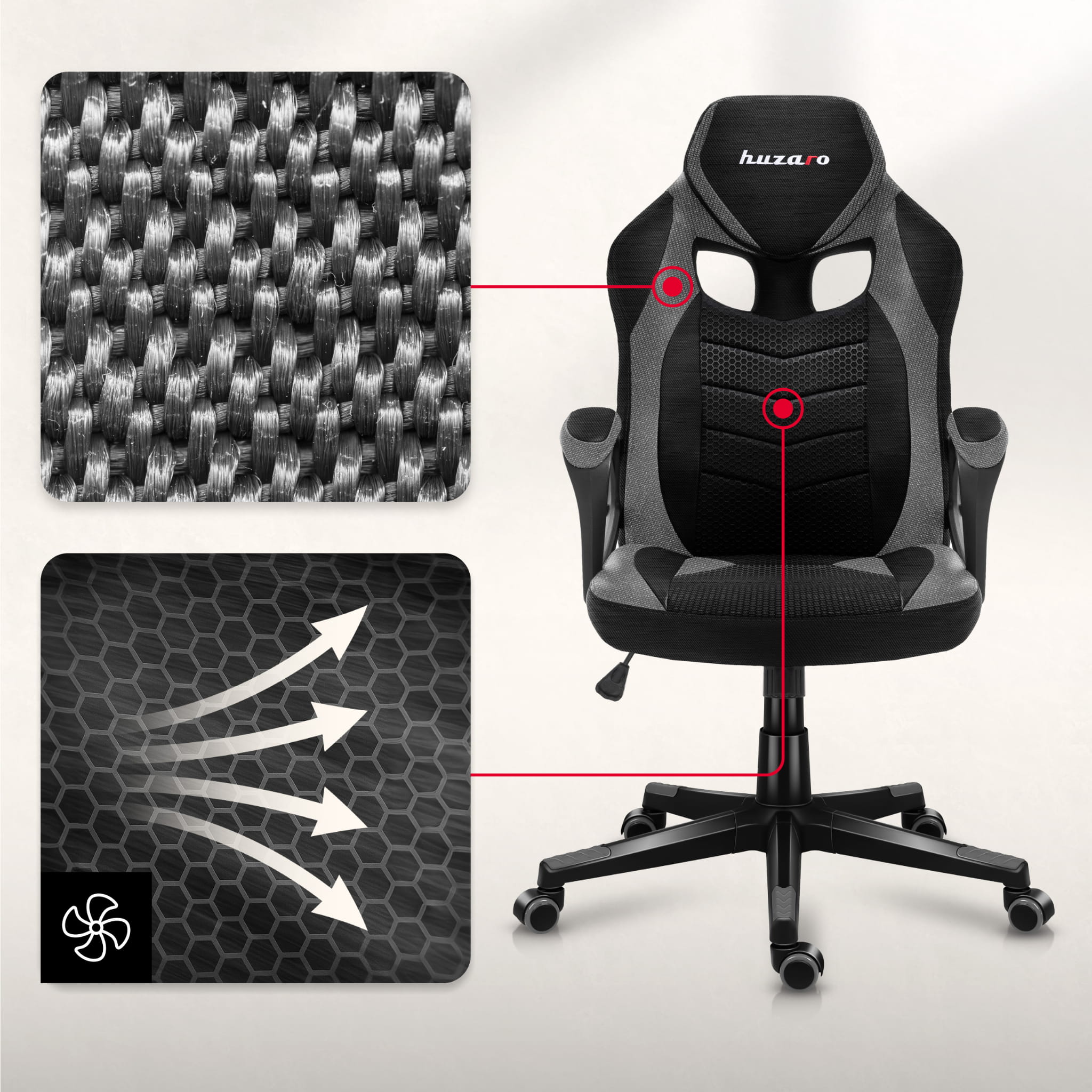 Huzaro FORCE 2.5 grijze mesh-gamingstoel