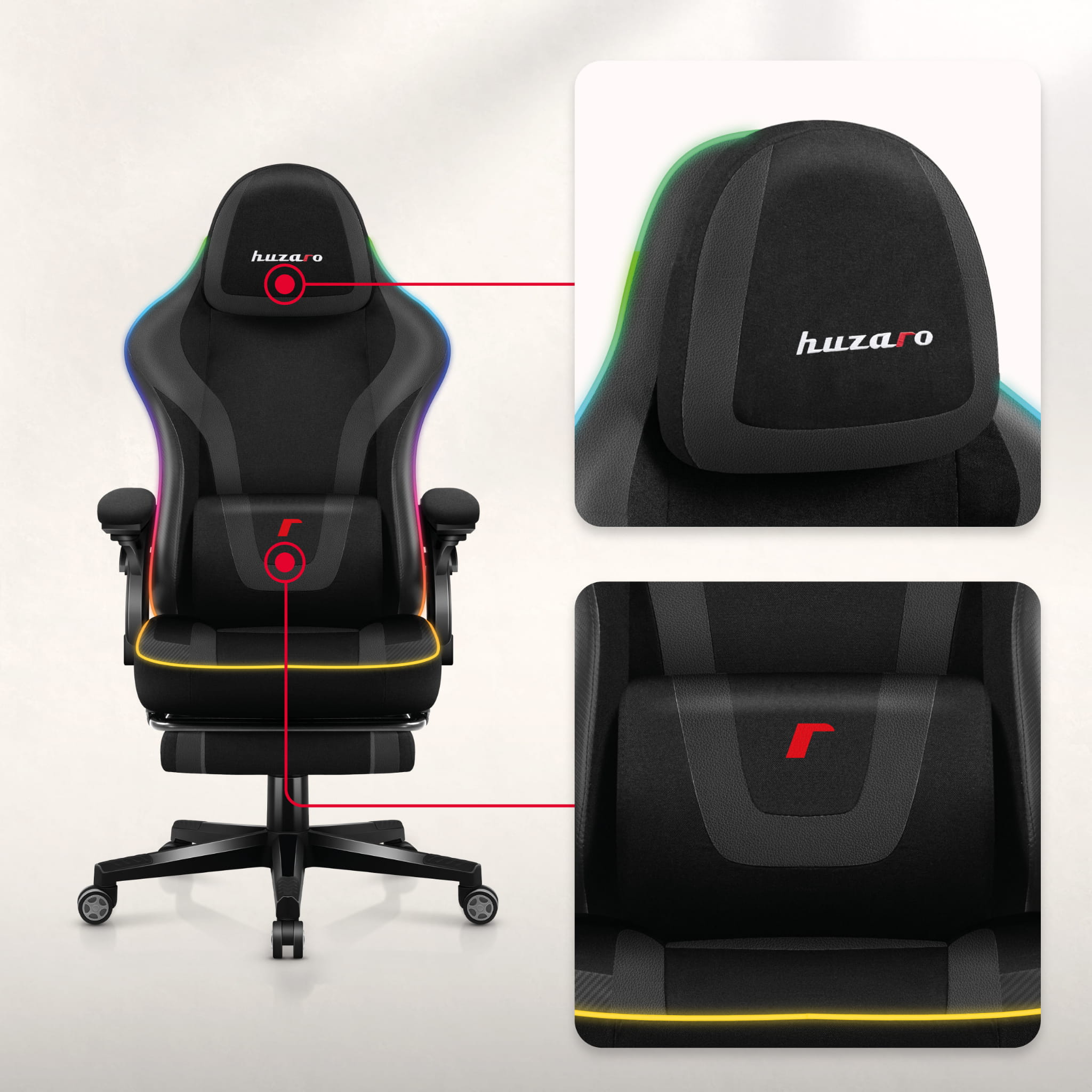 Huzaro Force 4.6 Black RGB Smart gamingstoel