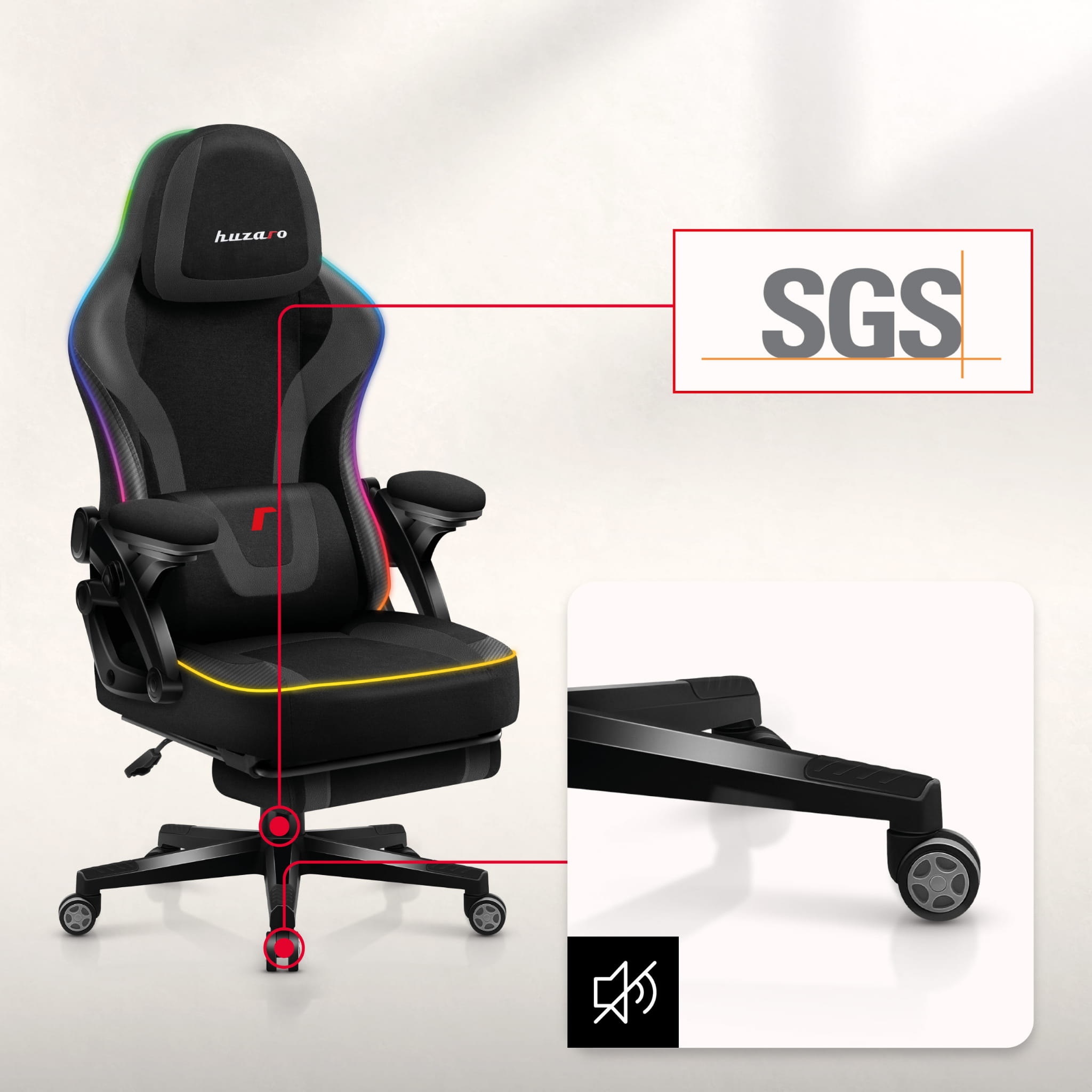 Huzaro Force 4.6 Black RGB Smart gamingstoel