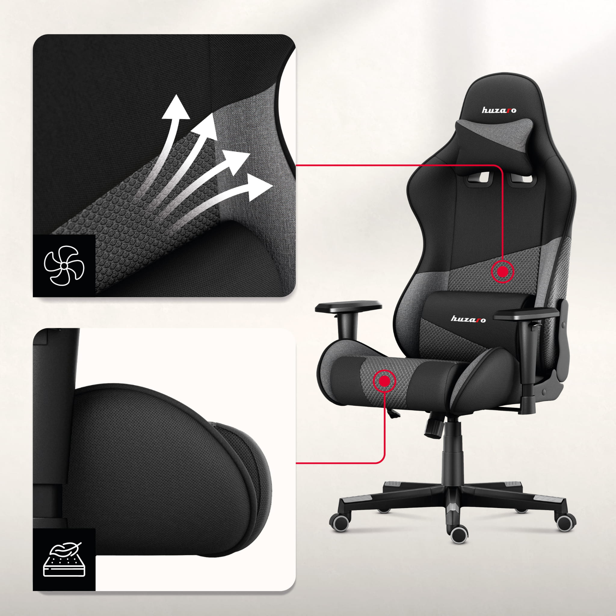 HUZARO FORCE 6.2 gamingstoel  Grijs mesh