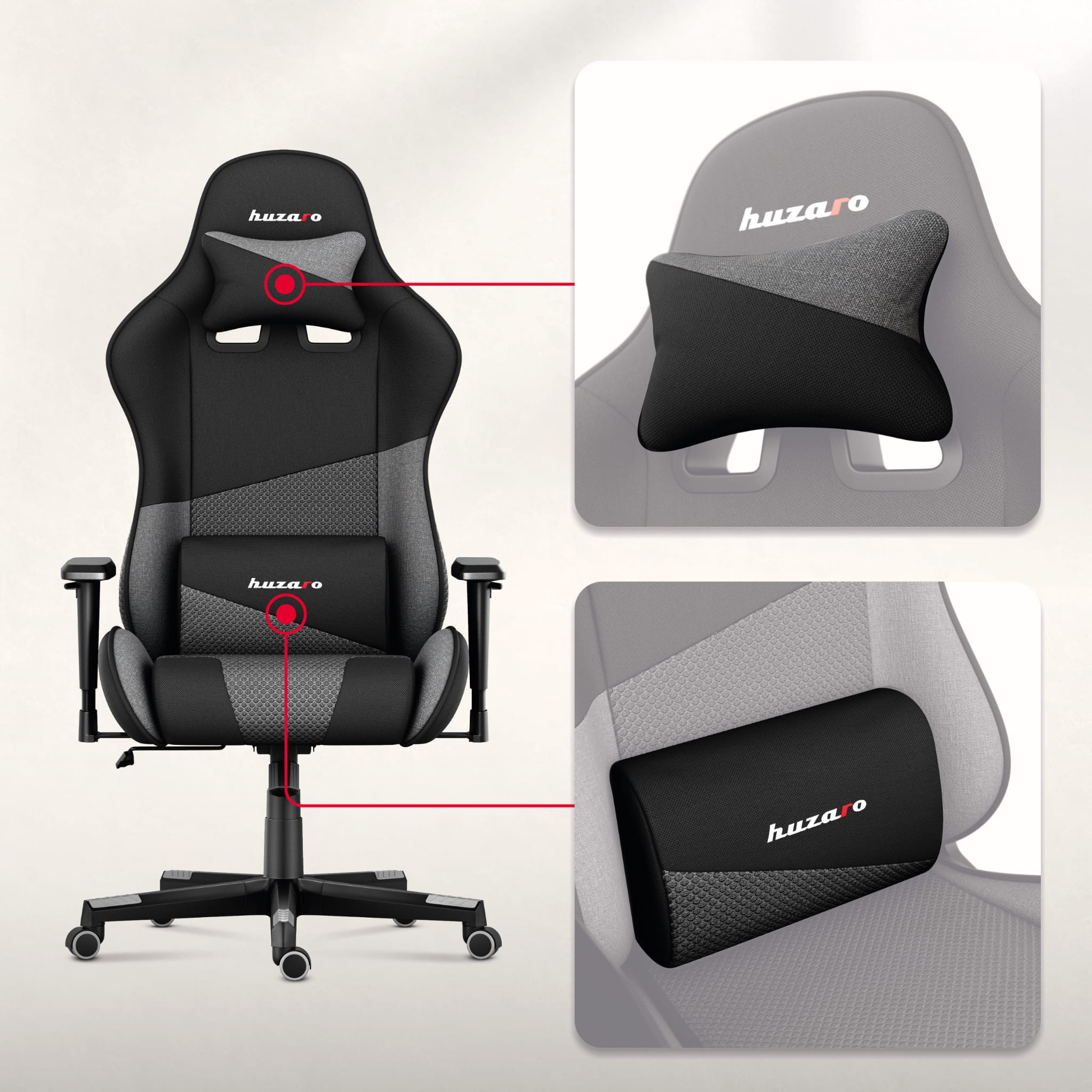 HUZARO FORCE 6.2 gamingstoel  Grijs mesh