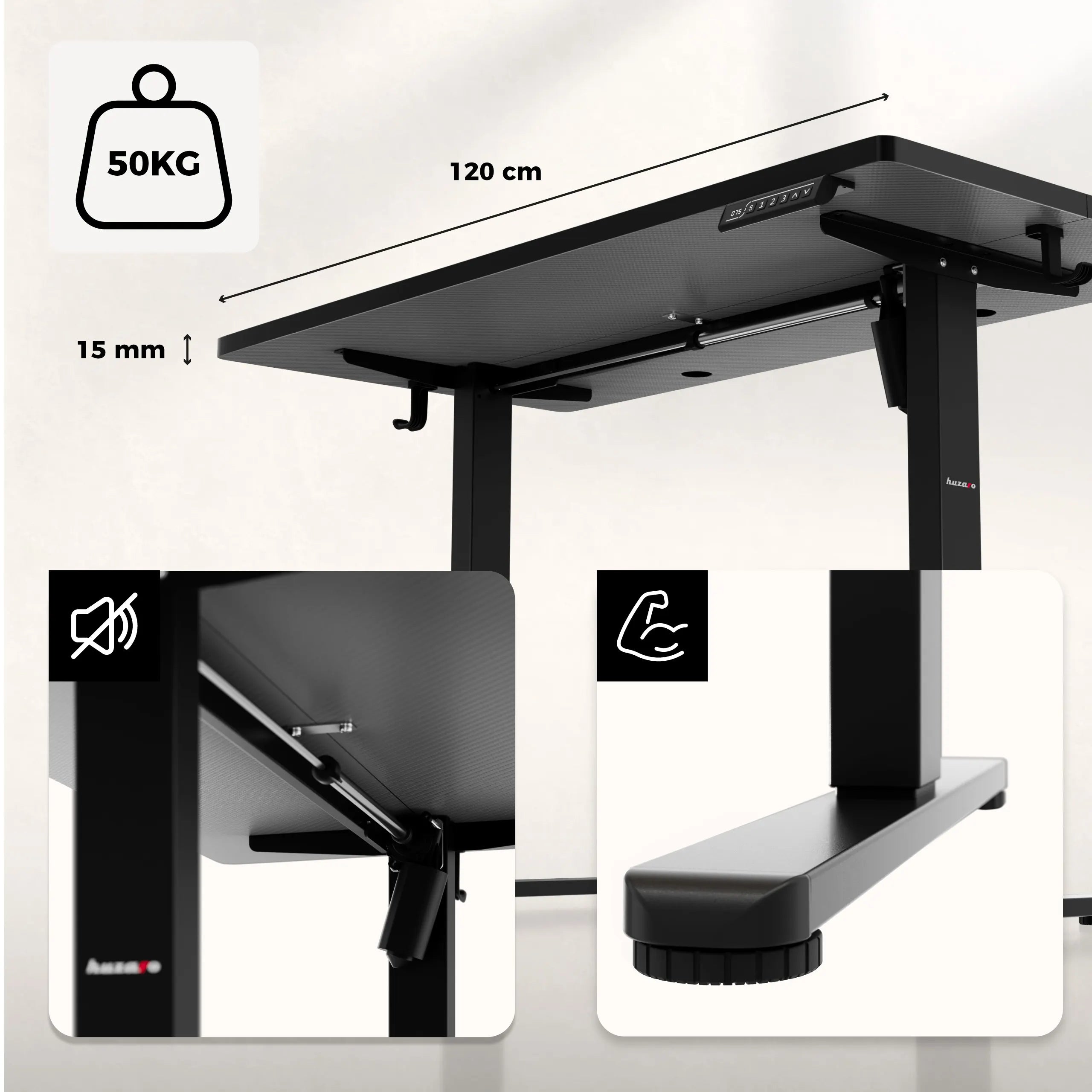 Huzaro Hero 8.1 Black elektrisch gamingbureau, 120 cm