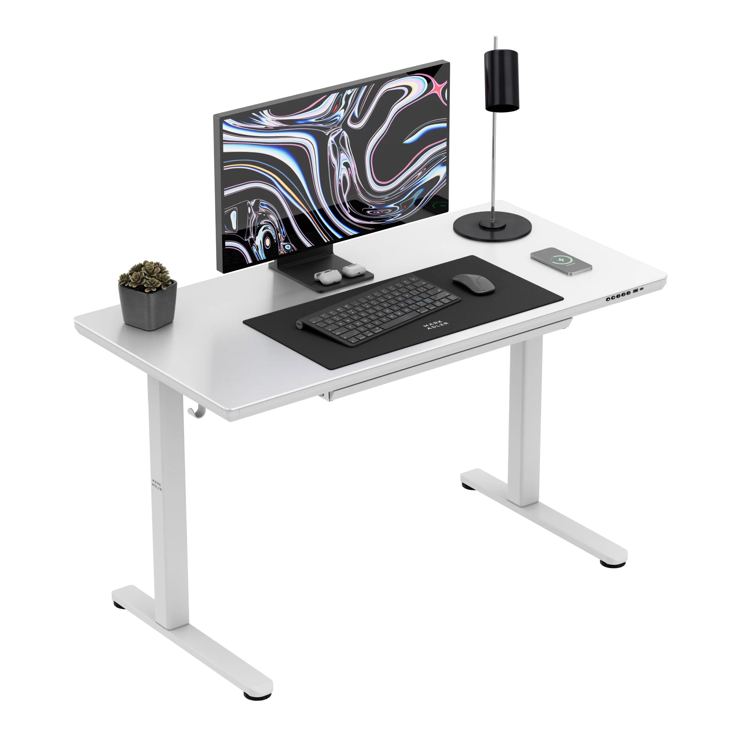 Elektrisch verstelbaar bureau met glazen blad Mark Adler Leader 8.5 White
