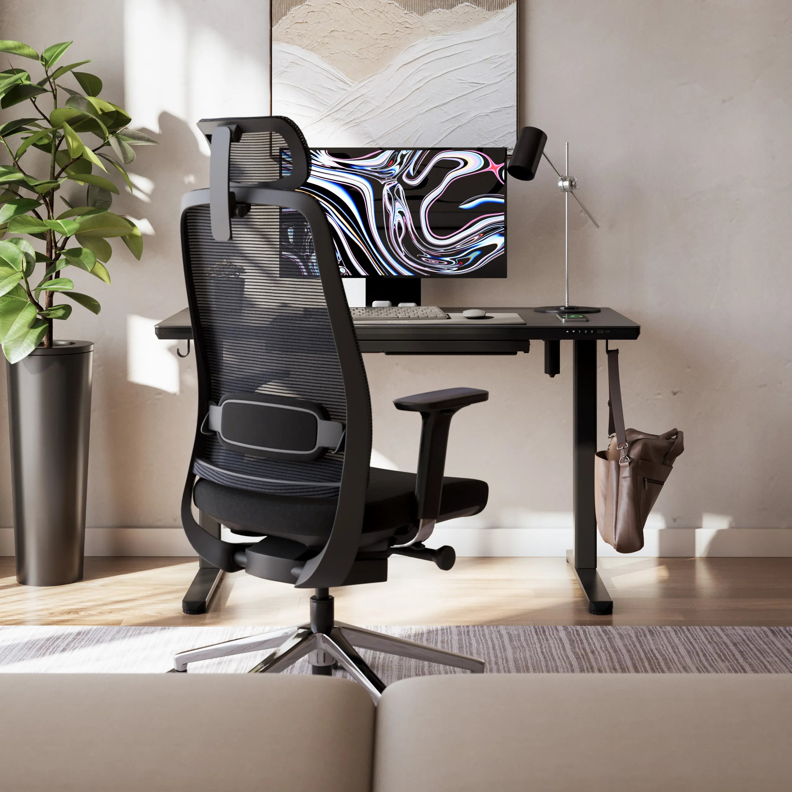 Elektrisch verstelbaar bureau met glazen blad: Mark Adler Leader 8.5 Black
