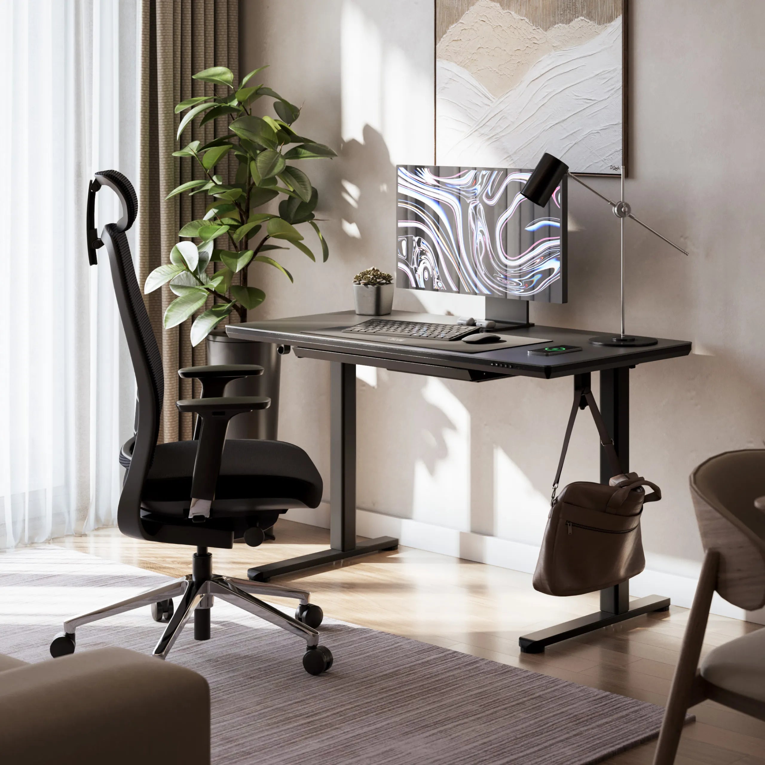 Elektrisch verstelbaar bureau met glazen blad: Mark Adler Leader 8.5 Black