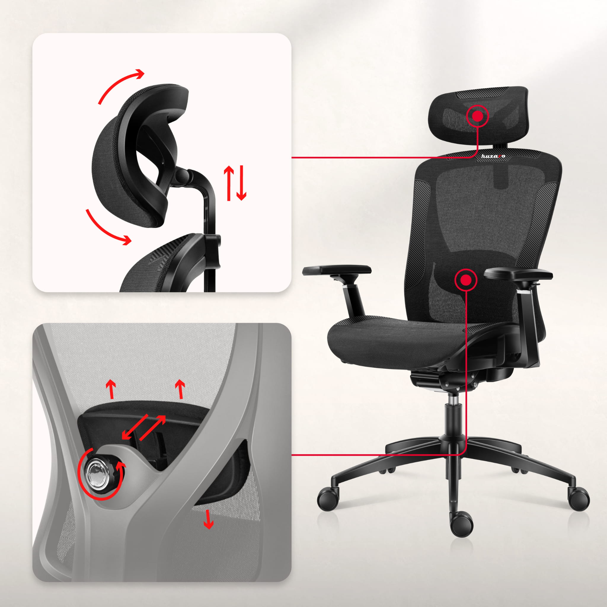 Huzaro Combat 7.3 Black Mesh gamingstoel