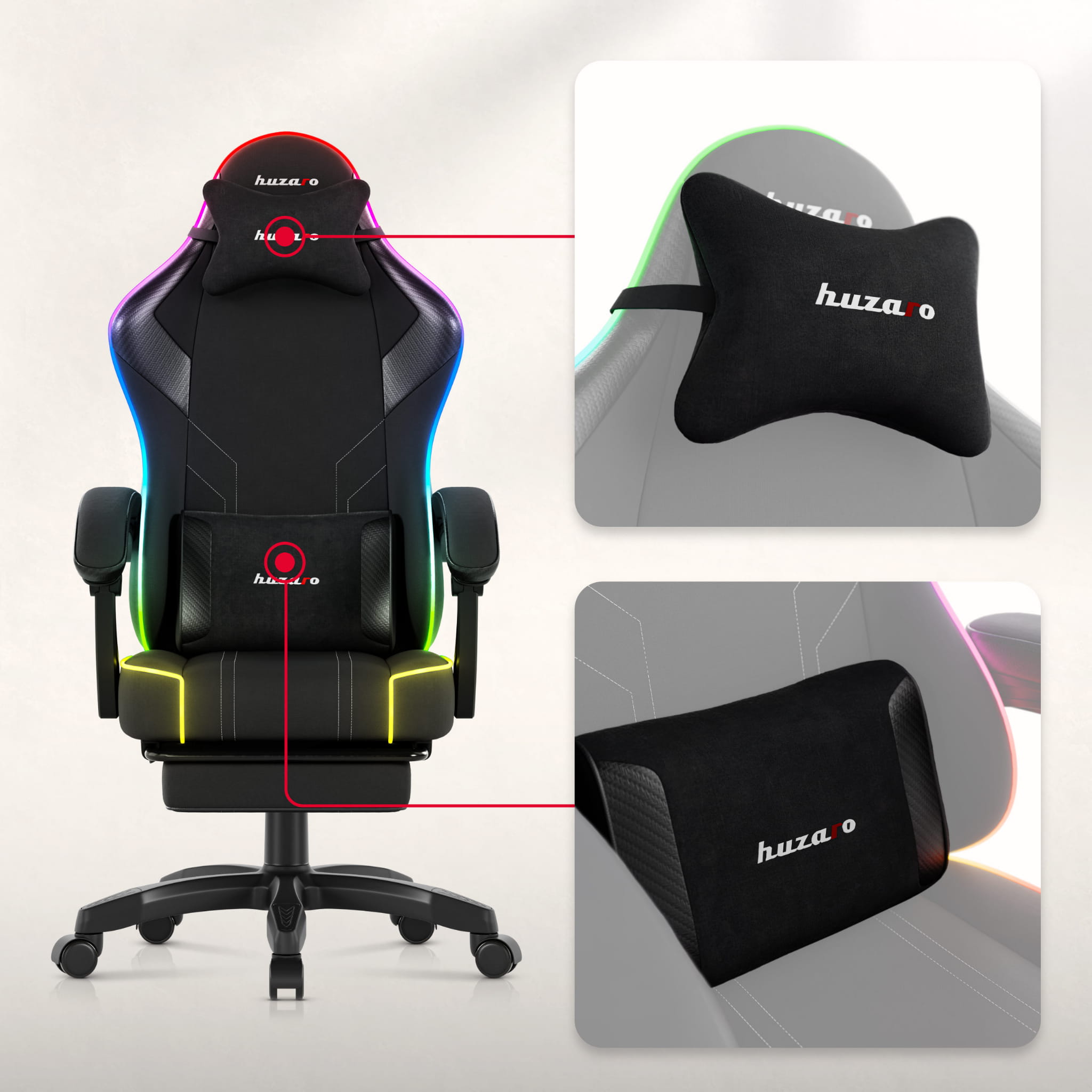 Huzaro Force 3.7 RGB Black gamingstoel
