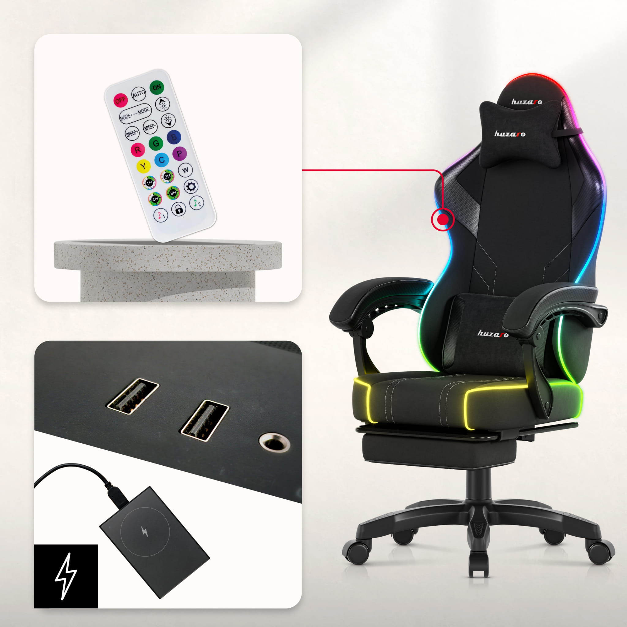 Huzaro Force 3.7 RGB Black gamingstoel