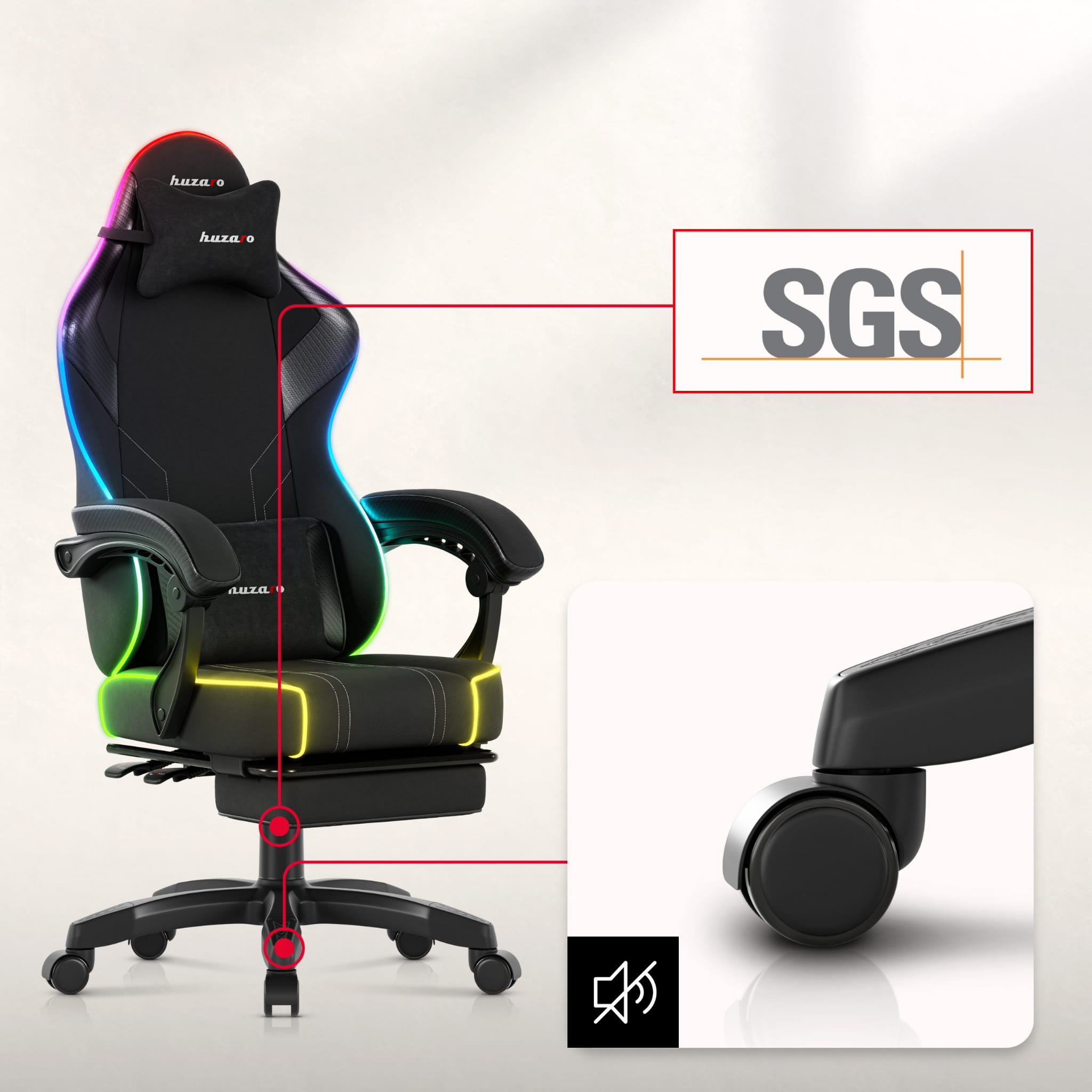 Huzaro Force 3.7 RGB Black gamingstoel