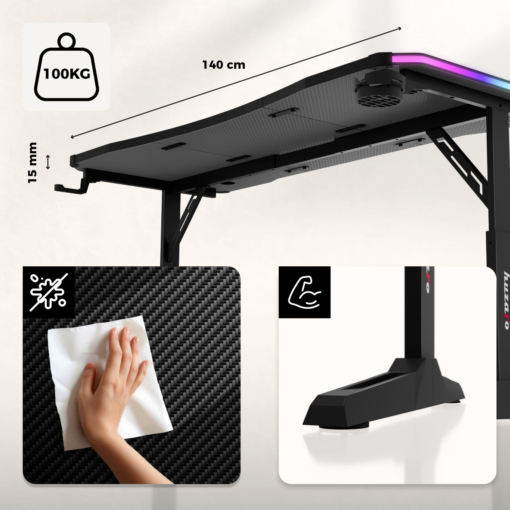 Huzaro Hero 3.6 RGB LED Black 140 cm gamingbureau