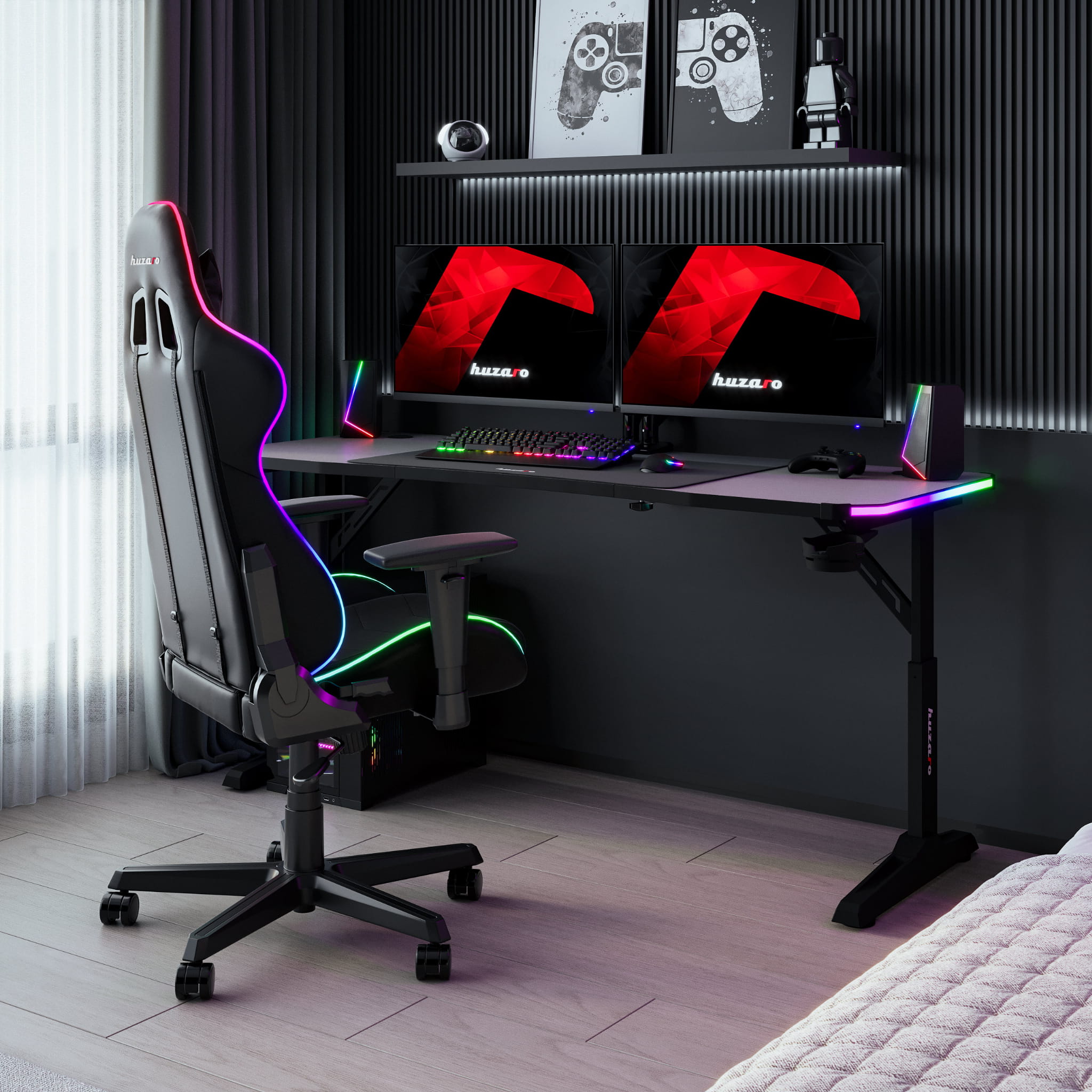 Huzaro Hero 4.6 RGB Black 160 cm gamingbureau met ledverlichting