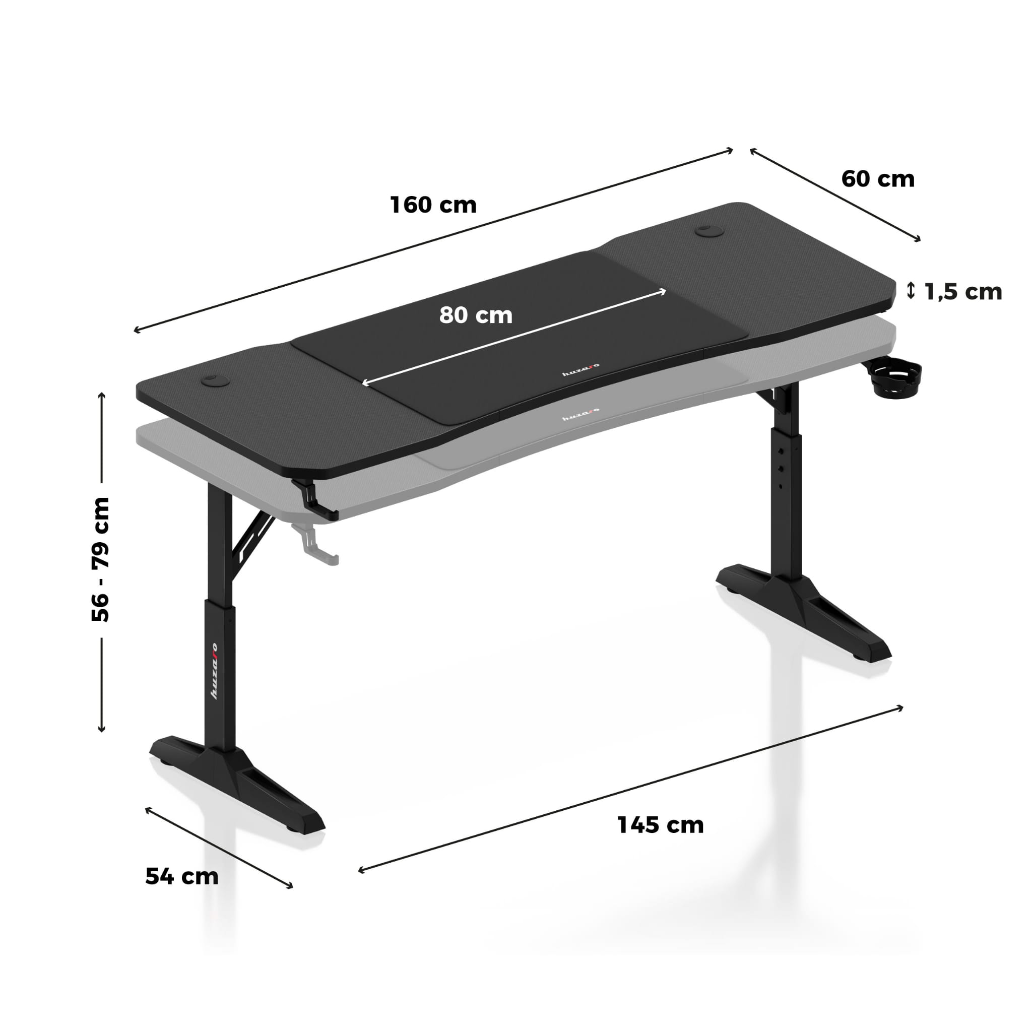 Huzaro Hero 4.6 Black gamingbureau, 160 cm
