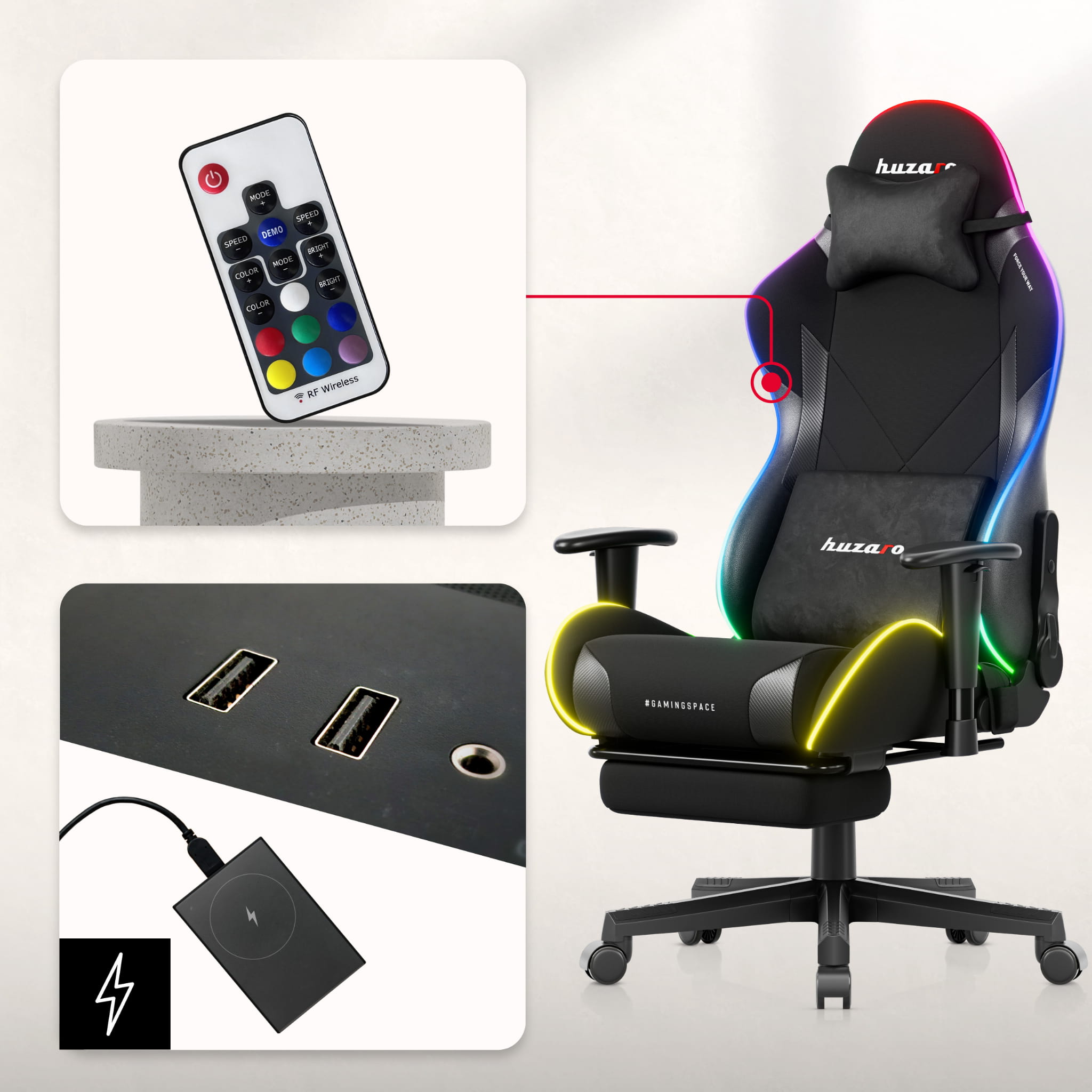 Huzaro Force 5.7 Black RGB LED-gamingstoel