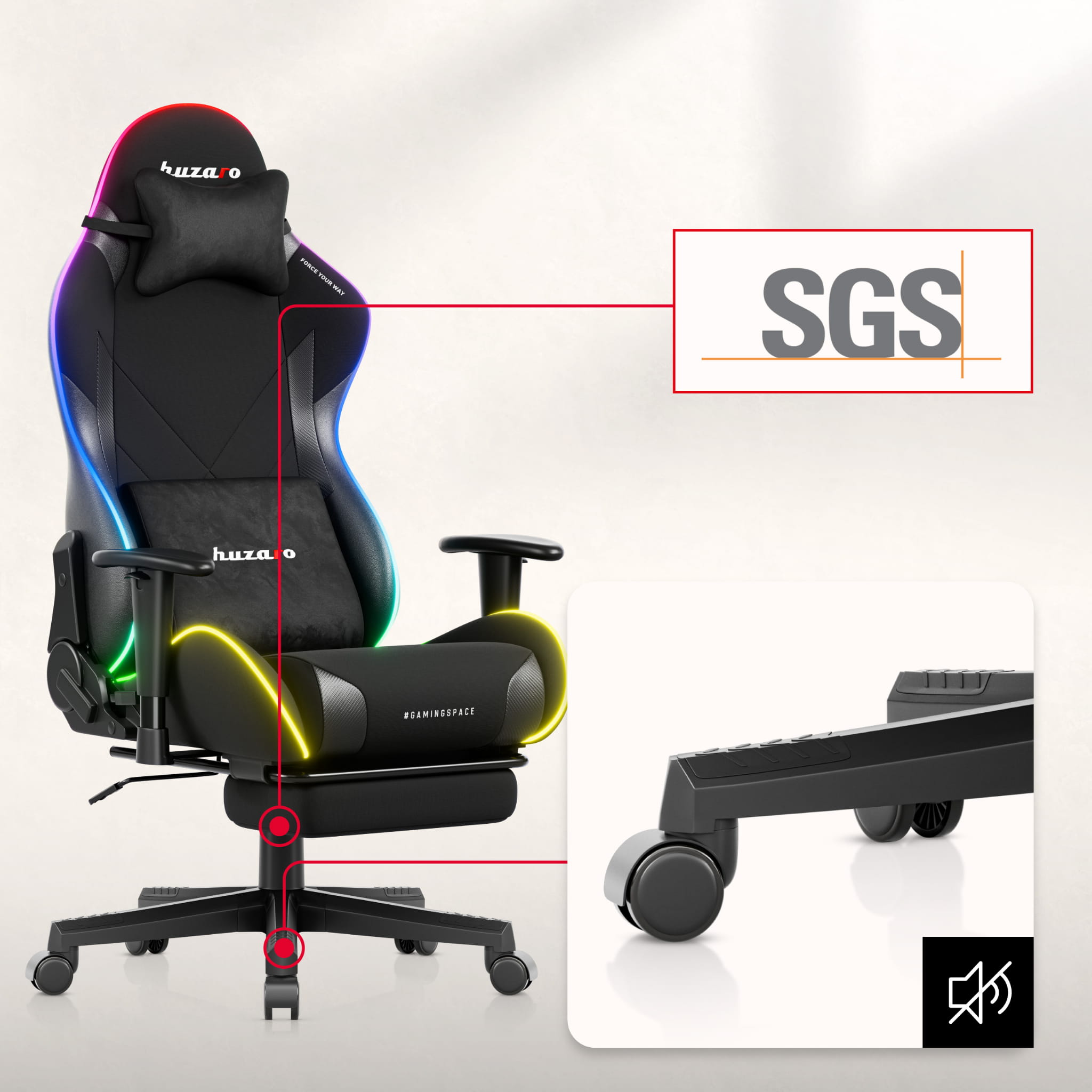 Huzaro Force 5.7 Black RGB LED-gamingstoel