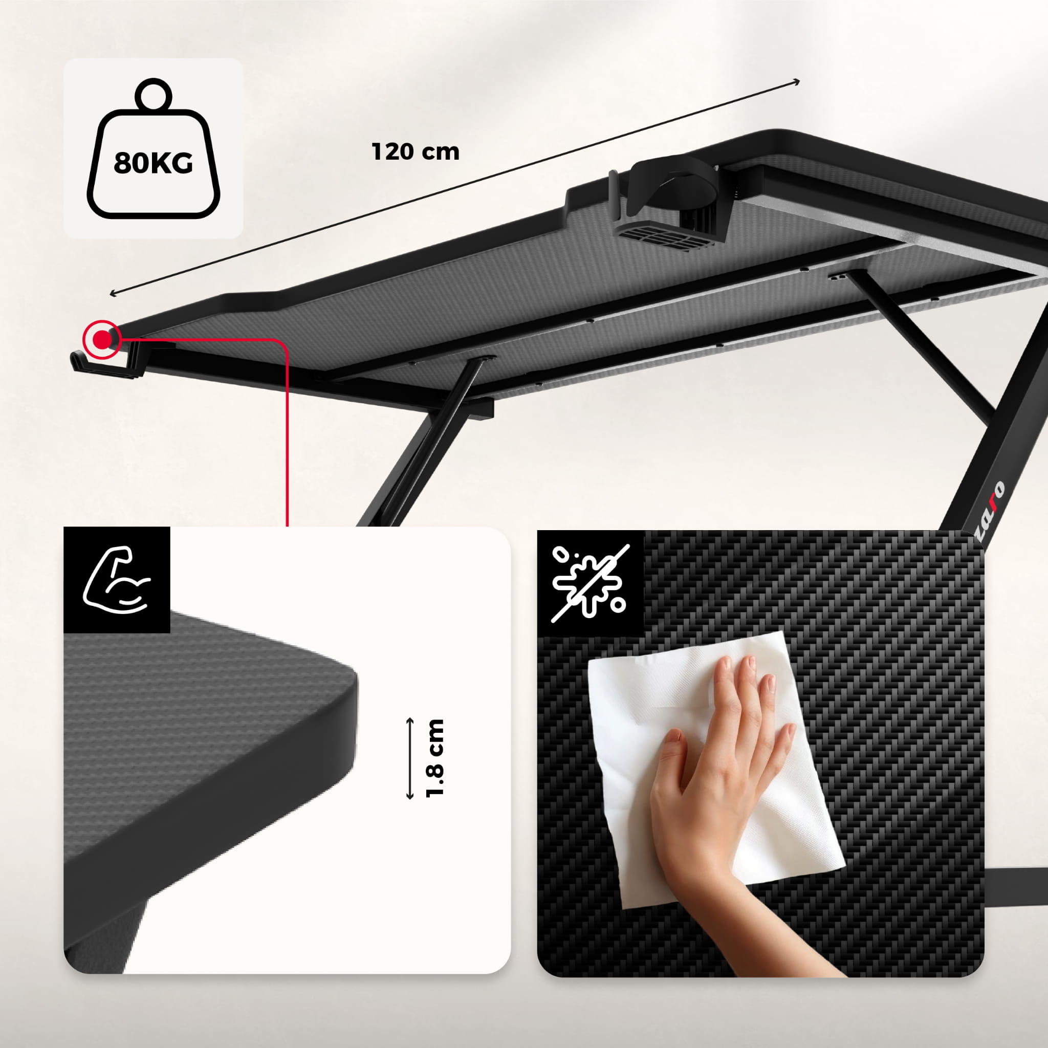 Huzaro Hero 2.5 Black gamingbureau, 120 cm