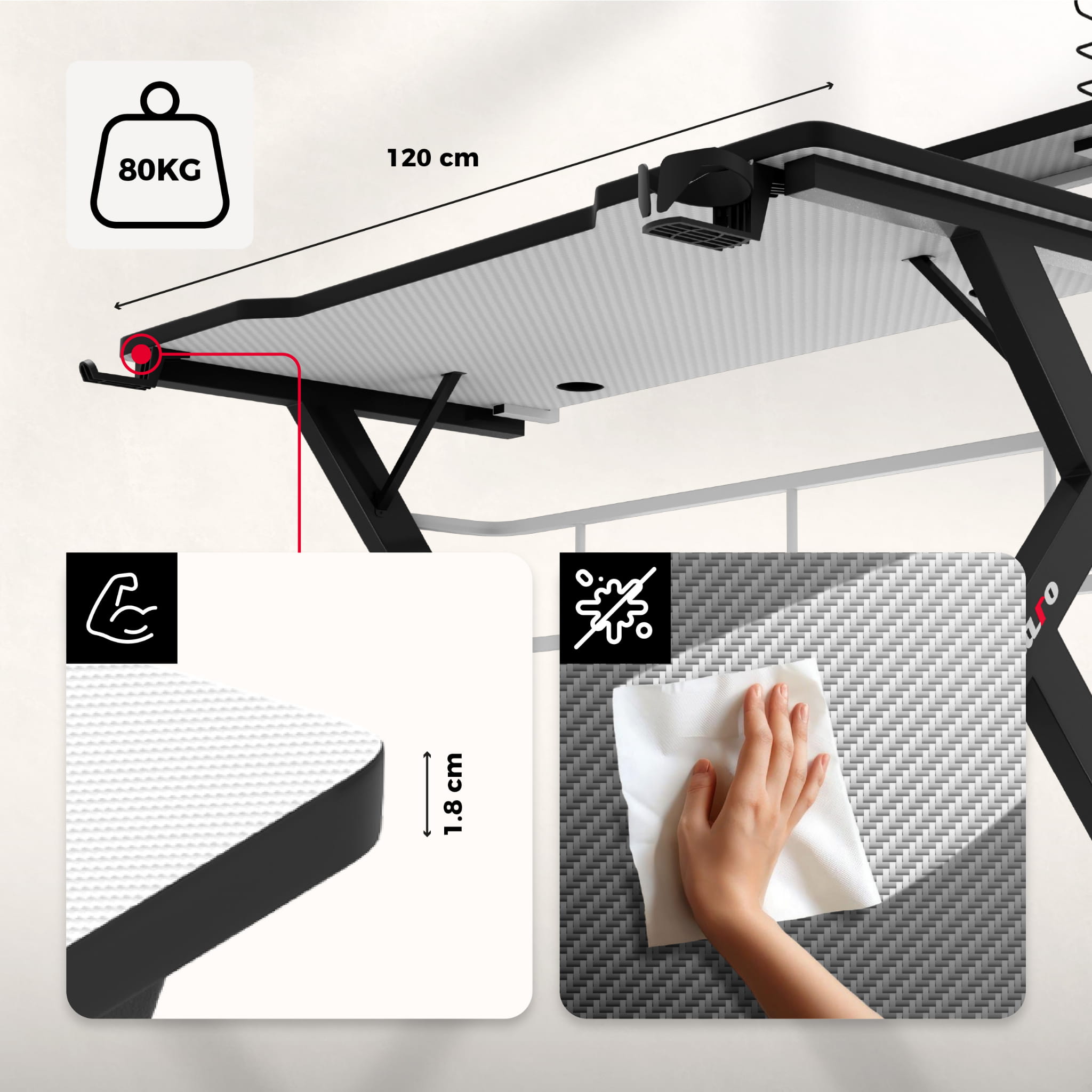 Huzaro Hero 5.0 White gamingbureau, 120 cm