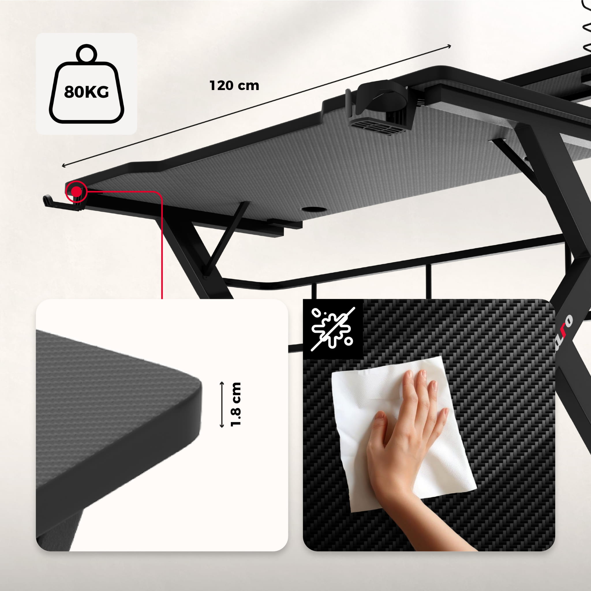 Huzaro Hero 5.0 Black gamingbureau, 120 cm