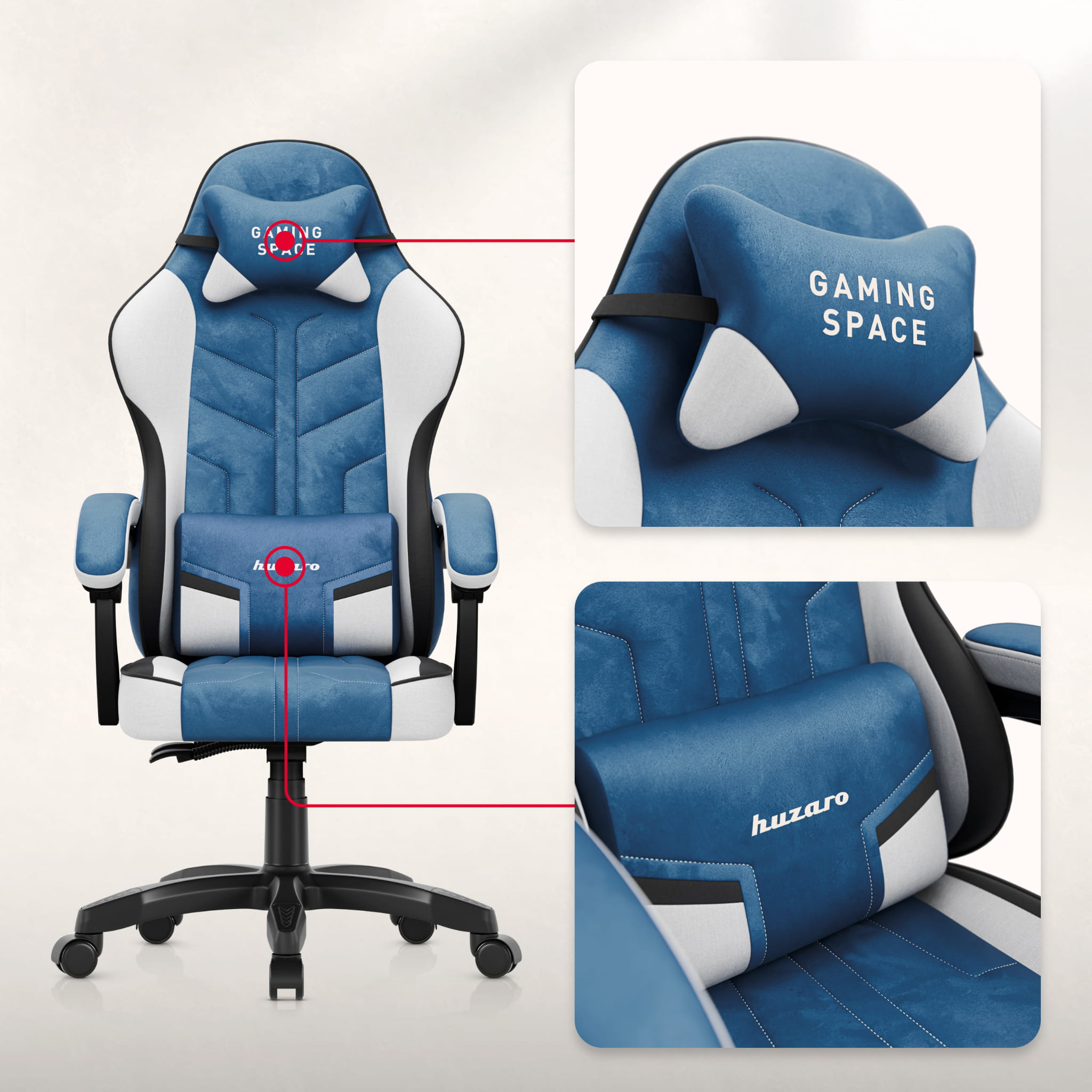 Huzaro Force 2.7 Blue gamingstoel van velours