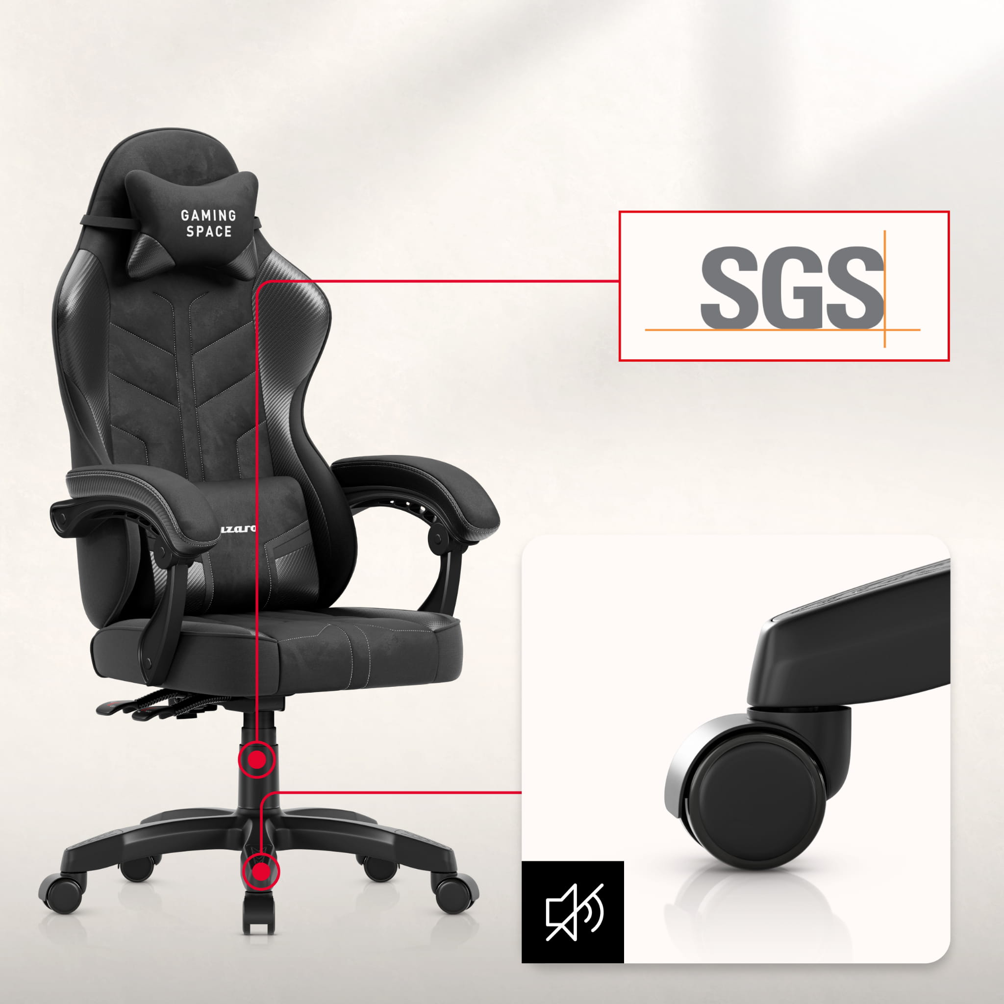 Huzaro Force 2.7 Black Carbon gamingstoel van velours