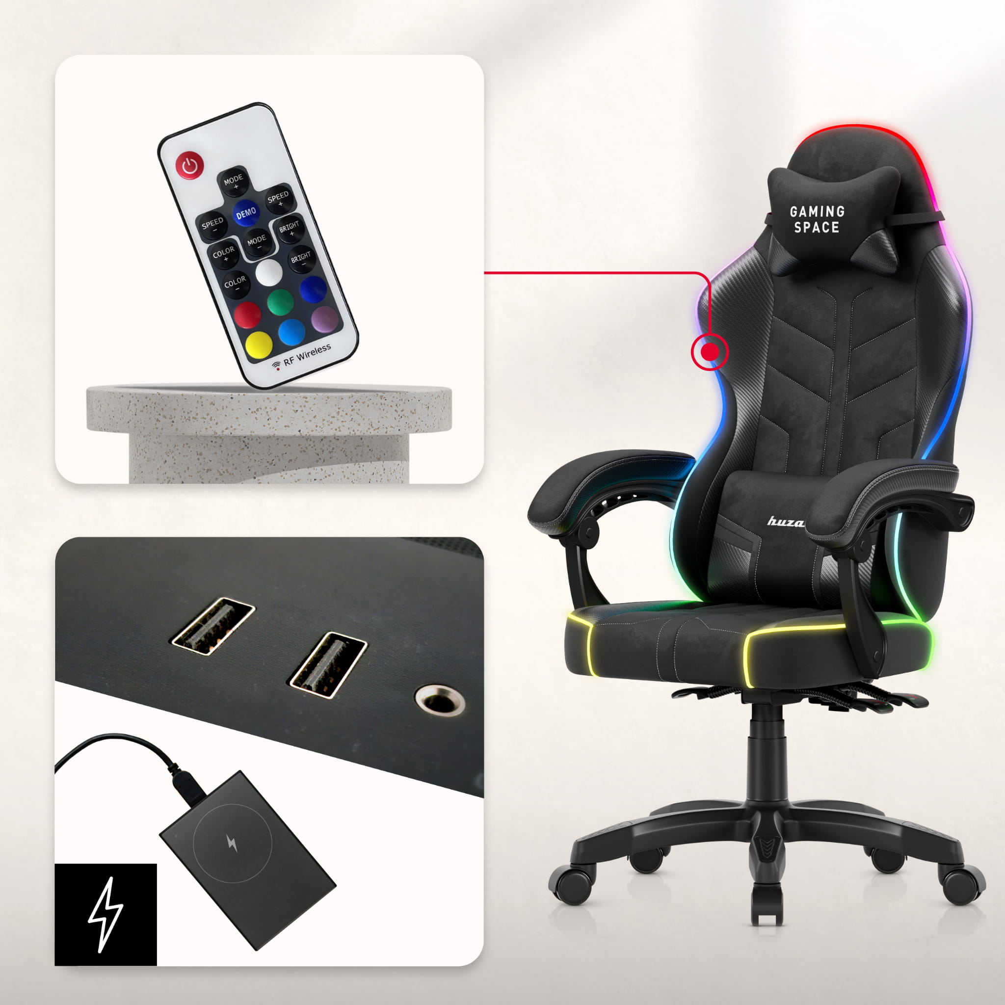 Huzaro Force 2.7 RGB Black gamingstoel van velours
