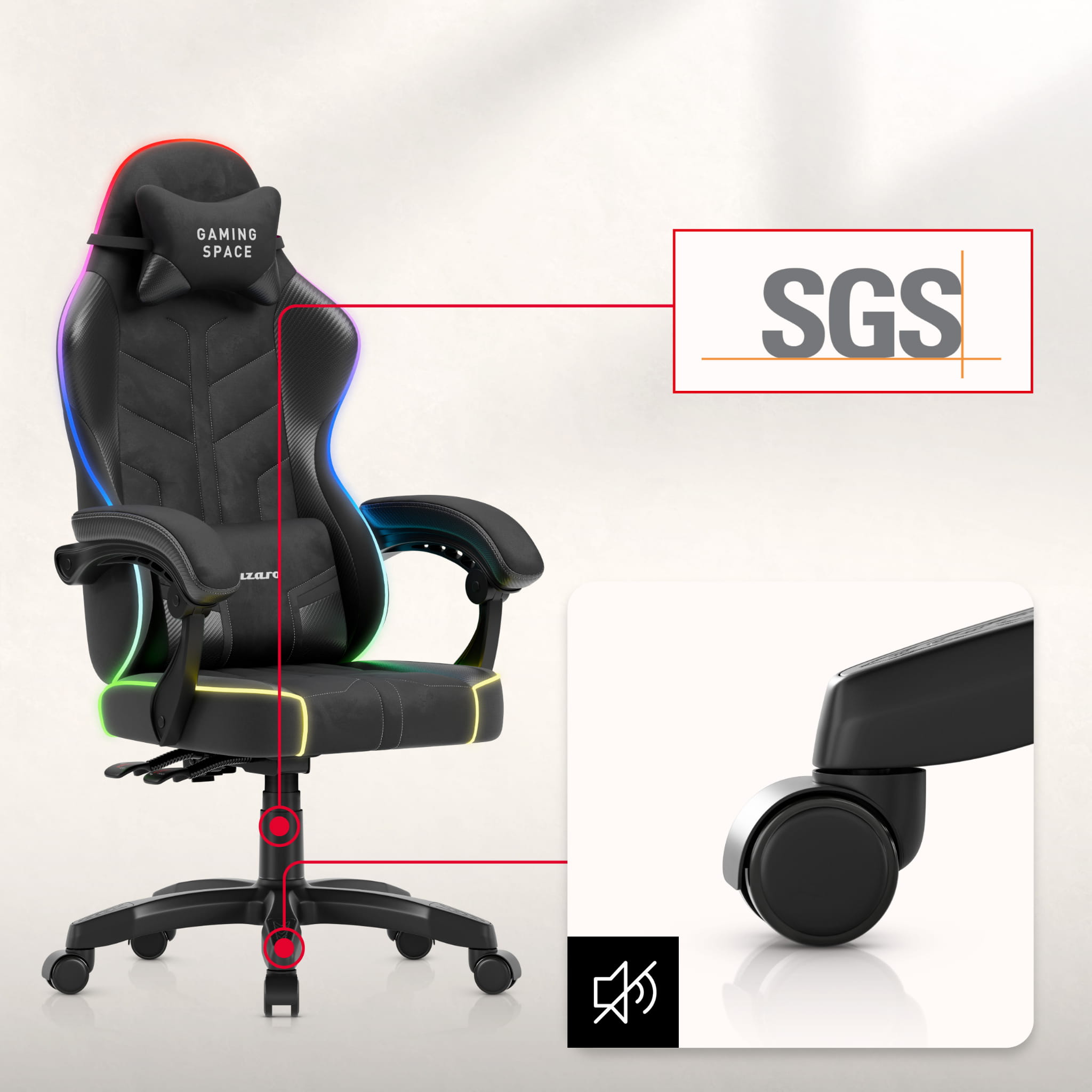 Huzaro Force 2.7 RGB Black gamingstoel van velours