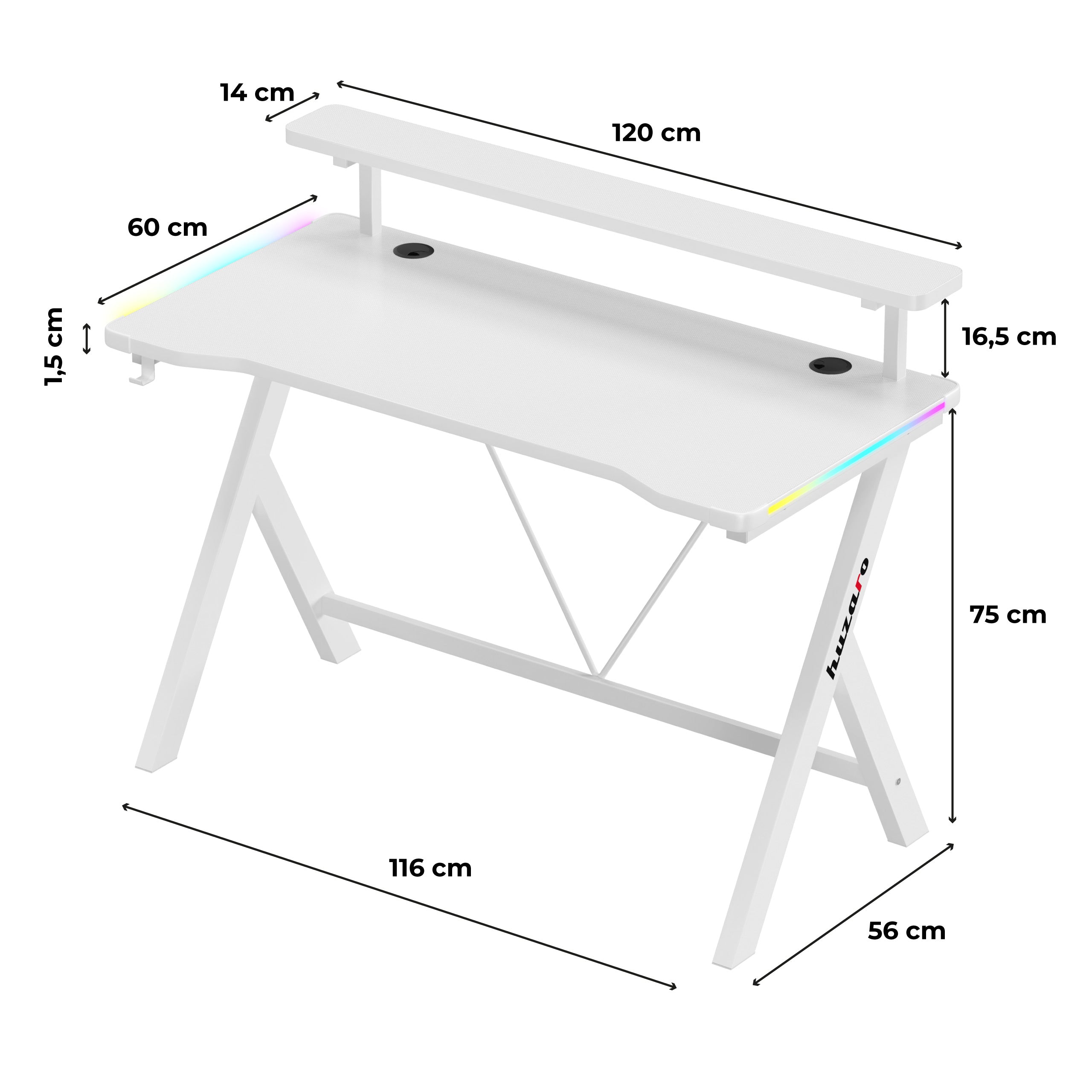 Huzaro Hero 1.9 RGB White 120 cm gamingbureau met LED-verlichting