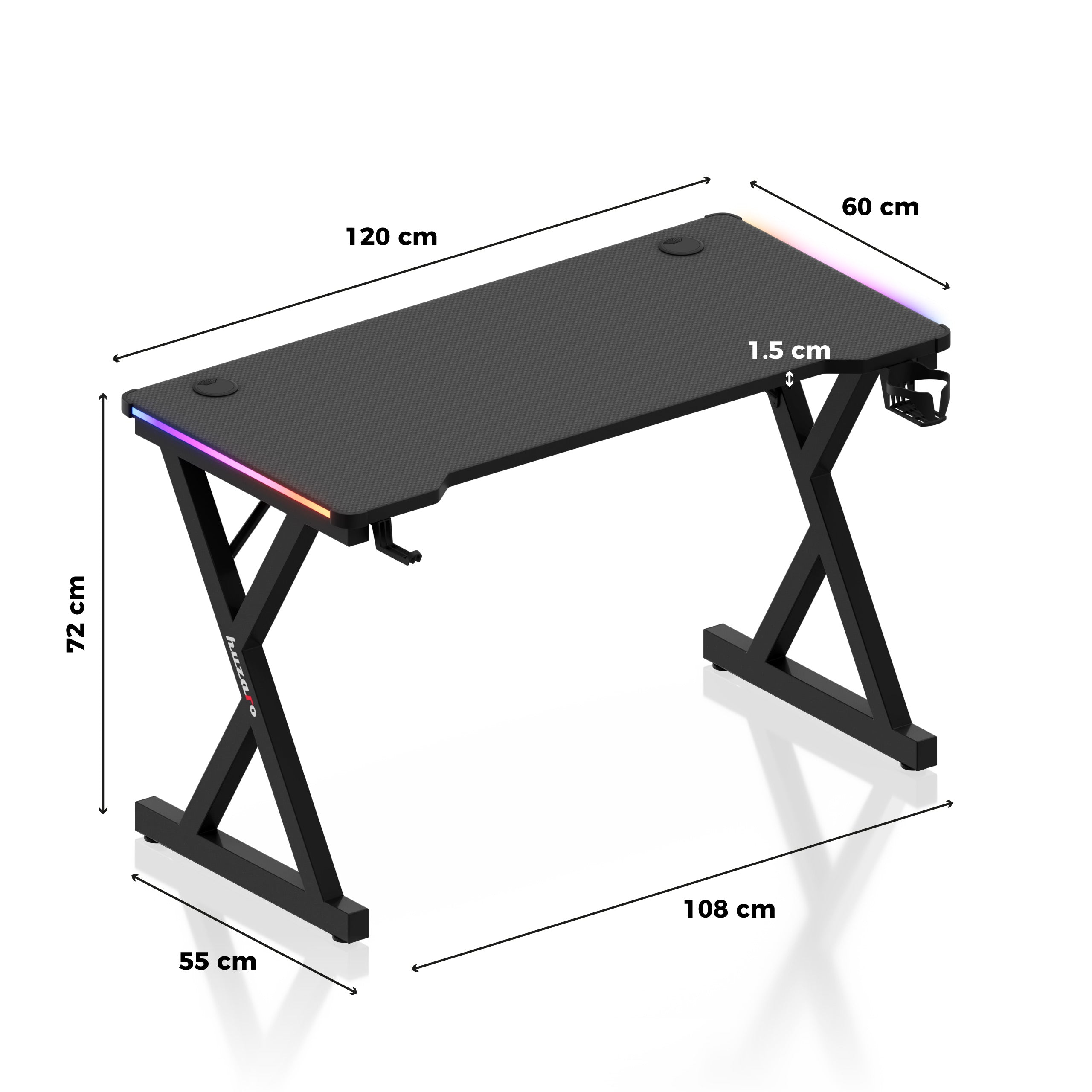 Huzaro Hero 2.3 RGB LED-gamingbureau, 120 cm