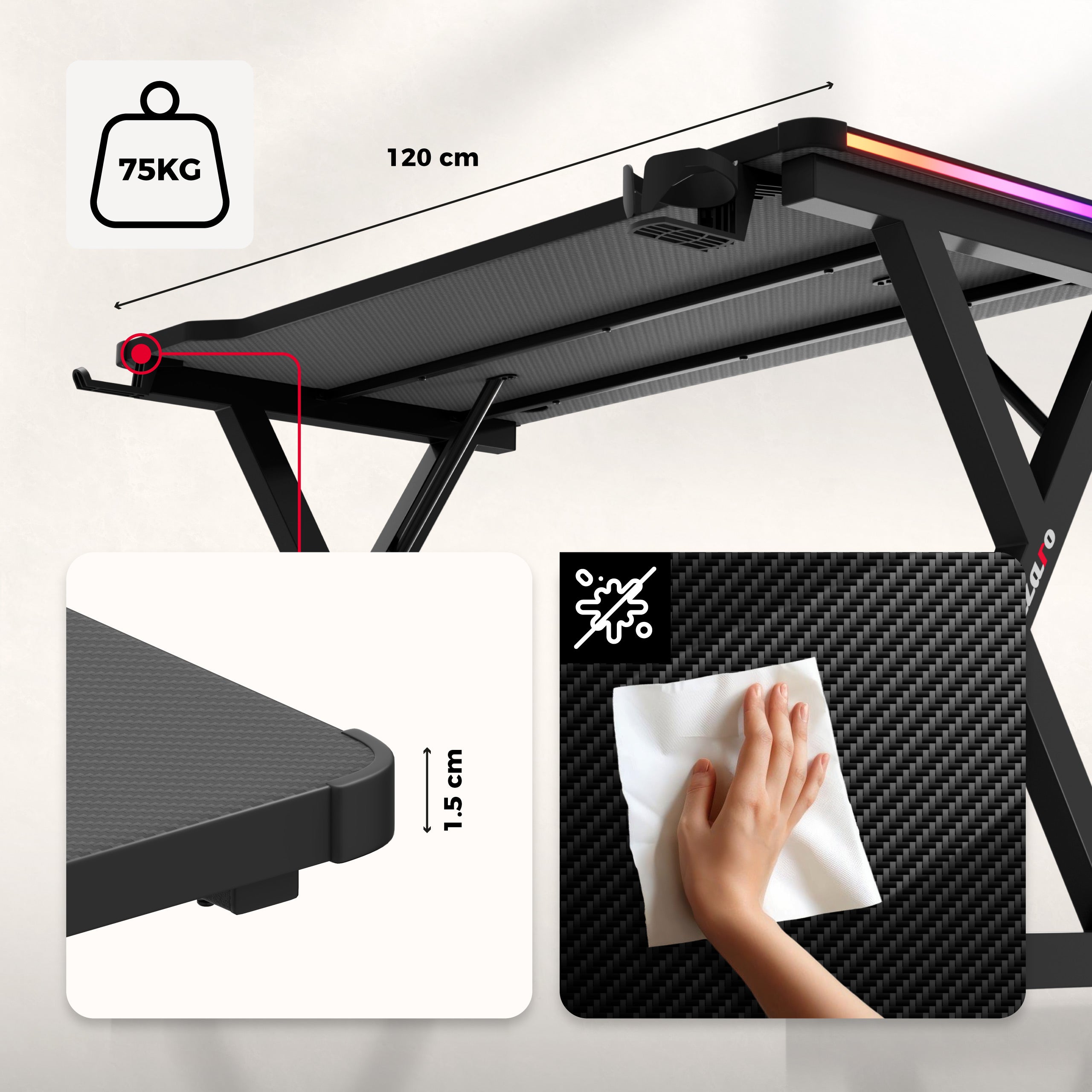 Huzaro Hero 2.3 RGB LED-gamingbureau, 120 cm