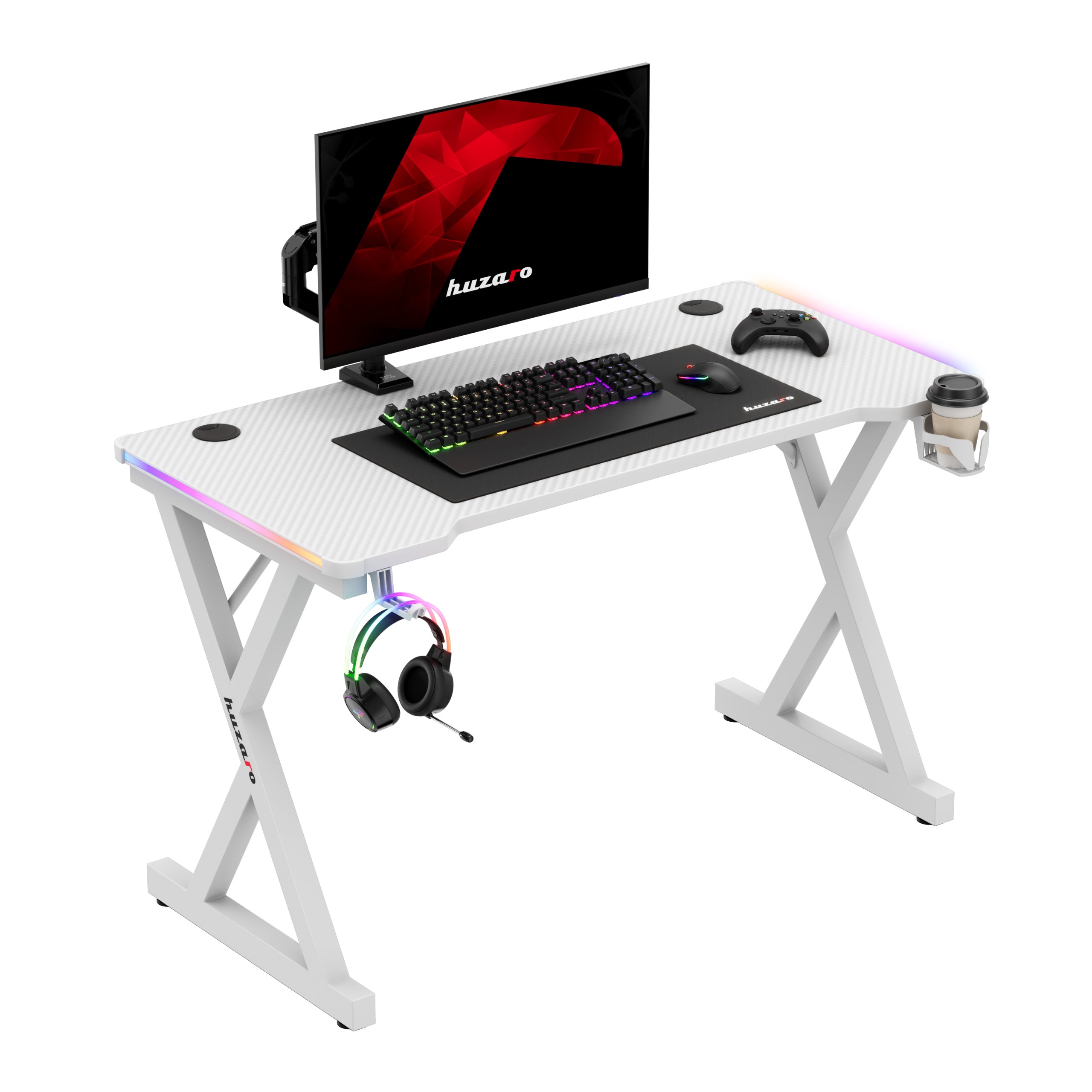 Huzaro Hero 2.3 RGB White 120 cm gamingbureau met LED-verlichting