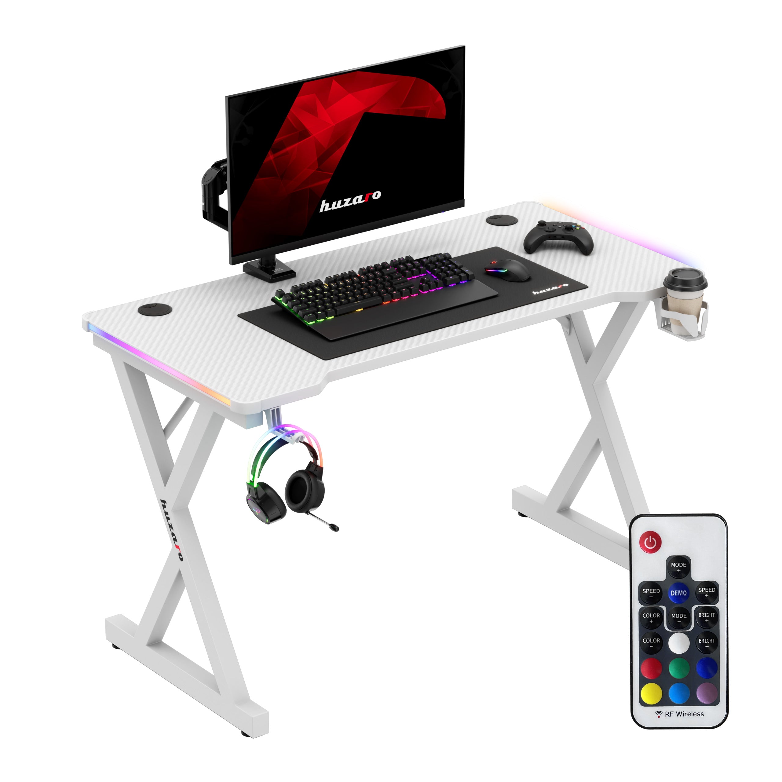 Huzaro Hero 2.3 RGB White 120 cm gamingbureau met LED-verlichting