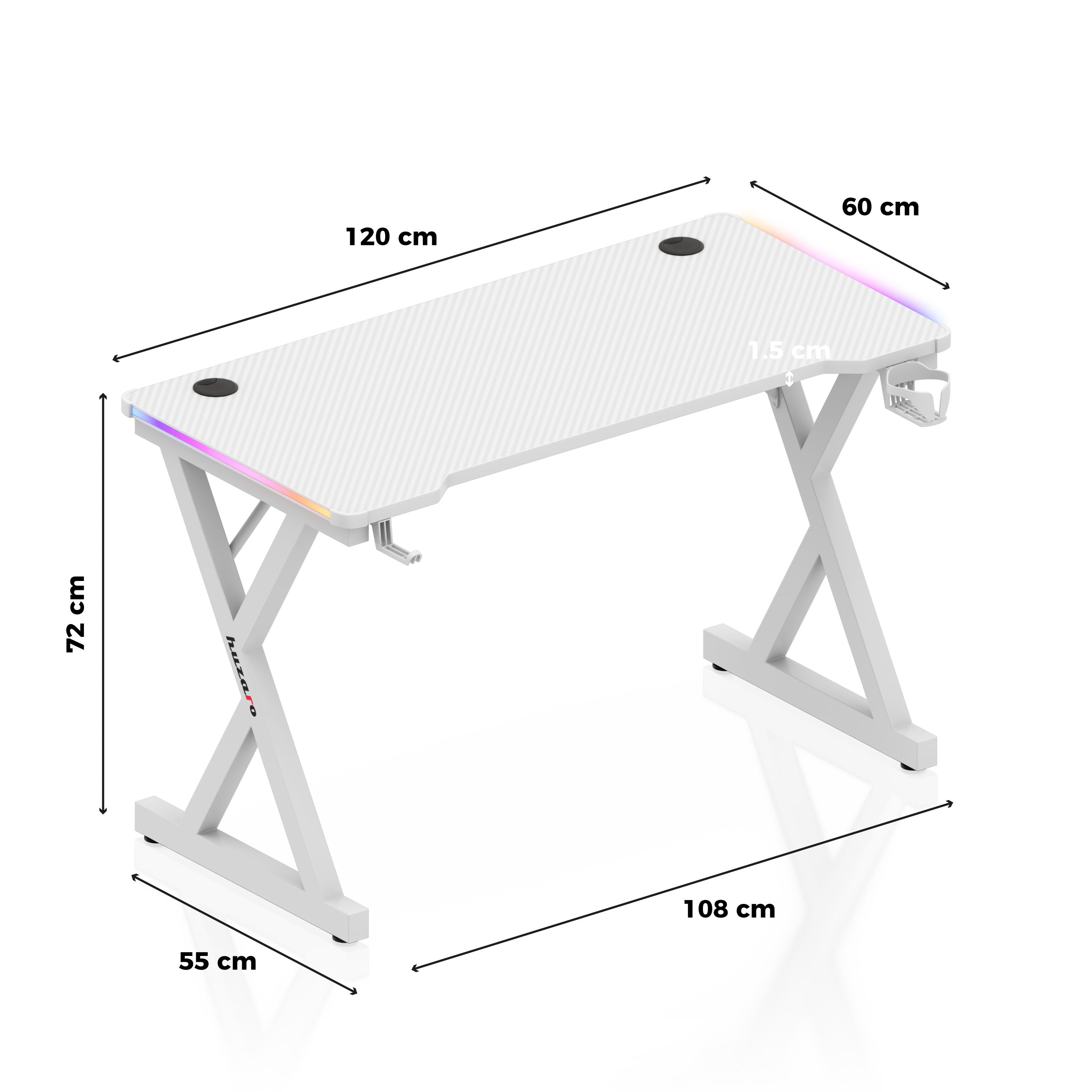 Huzaro Hero 2.3 RGB White 120 cm gamingbureau met LED-verlichting